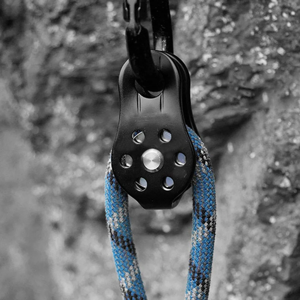 Carrucola da Arrampicata su Roccia 26KN in Lega di Alluminio per Corda da 12 mm Nero