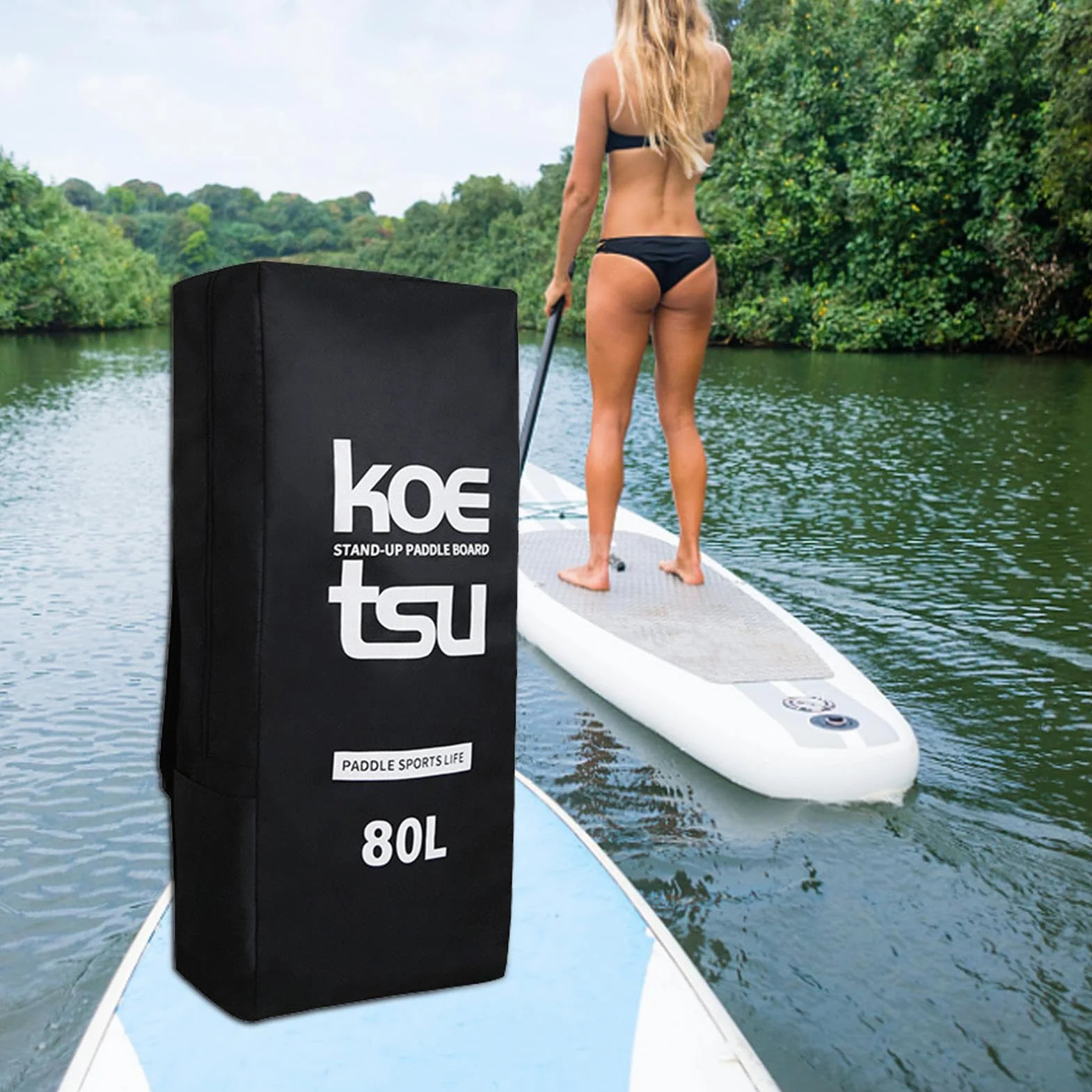 Impermeabile Borsa da Tavolo da Paddle Gonfiabile Zaino da Viaggio 80L Porta Attrezzatura per Impieghi Pesanti Paddle Storage