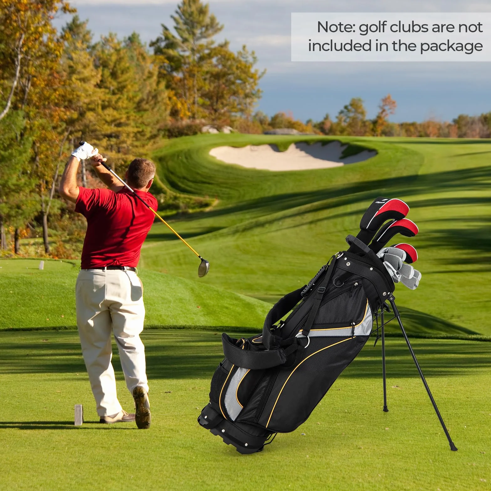 LIFEZEAL Borsa Porta Mazze da Golf da 9 Pollici, Sacche con Cavalletto, Supporto con 8 Scomparti e 3 Tubi in Fibra, Leggera e Durevole 2,3 kg per Golfisti di Ogni Livello, 28 x 21 x 89,5 cm