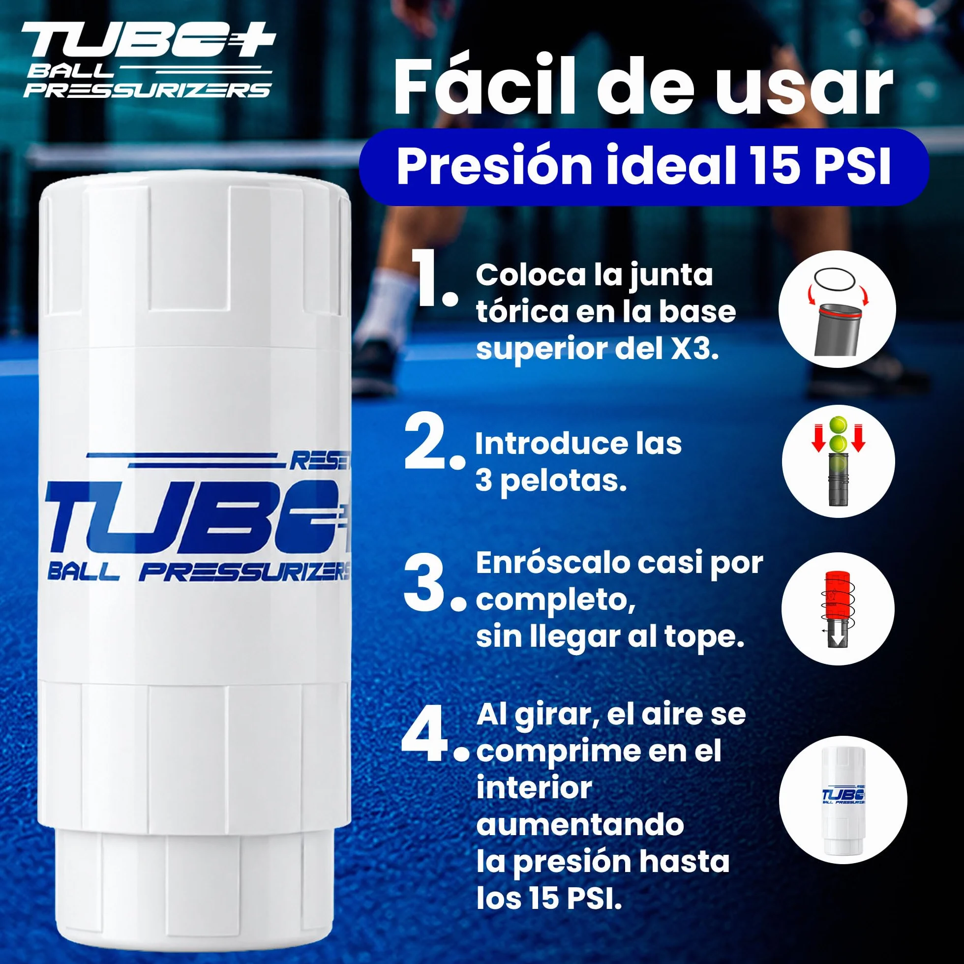 TUBOPLUS X3 Pressurizzatore per Palline da Padel e Tennis Contenitore Ermetico 3 Palline