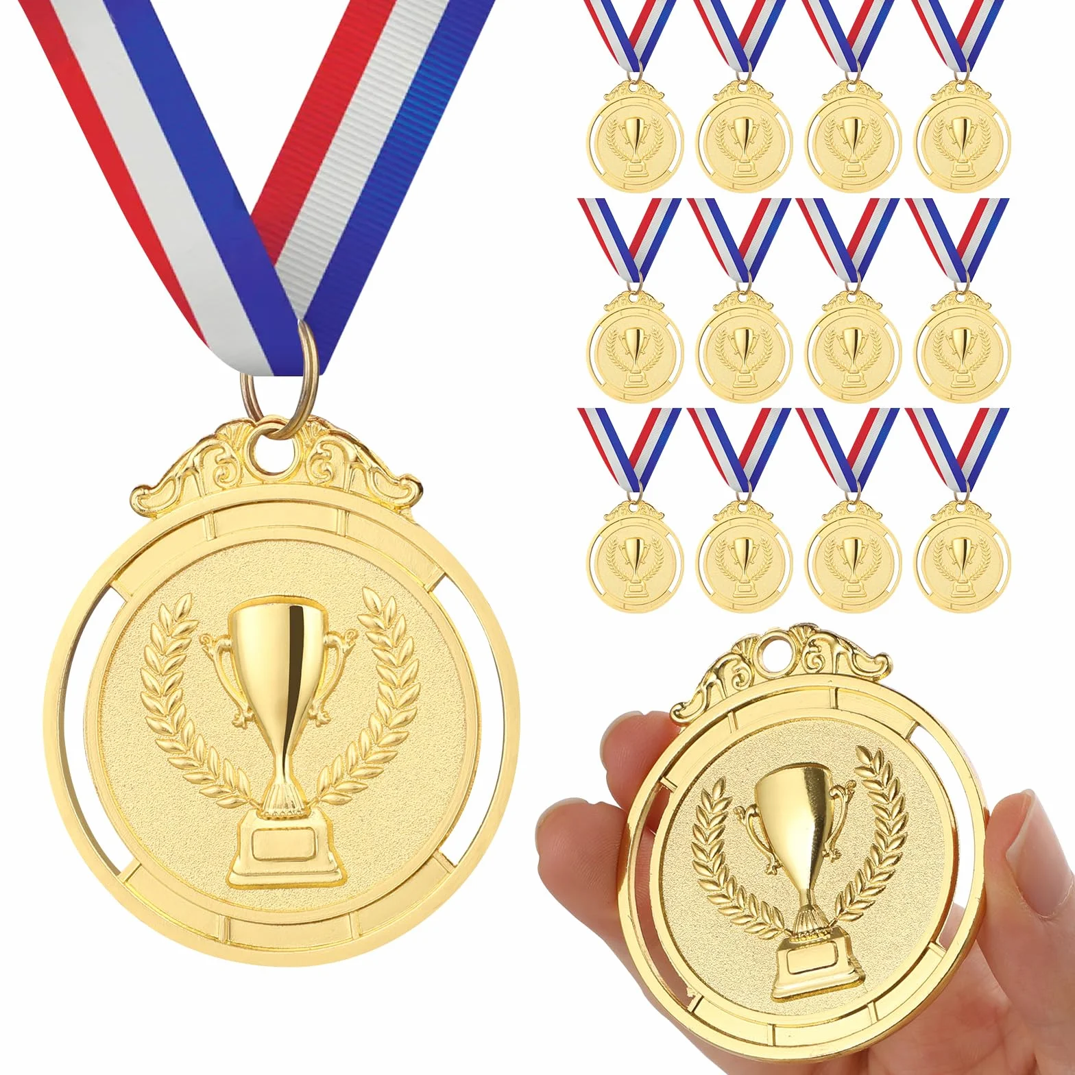GeeRic 12pz Medaglie d'oro in Metallo con Nastro per Bambini, Studenti, Atleti, Vincitore di Gara Sportiva