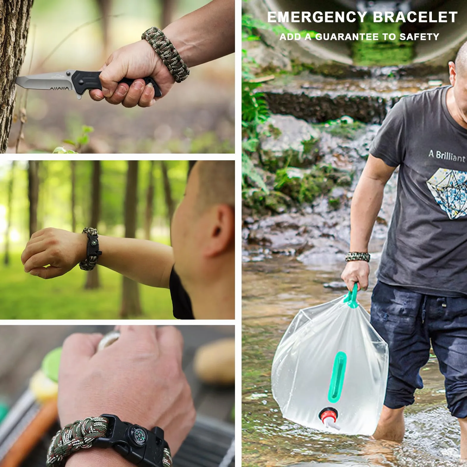 Braccialetto Paracord Sopravvivenza 6 Pezzi per Escursionismo Campeggio Emergenza Caccia Pesca