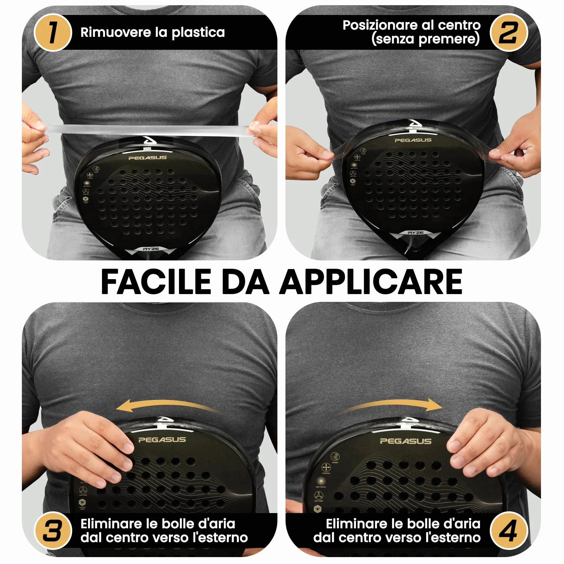 RYZE Paracolpi Racchetta Padel Trasparente Ruvido Confezione da 2 Resistente Elastico
