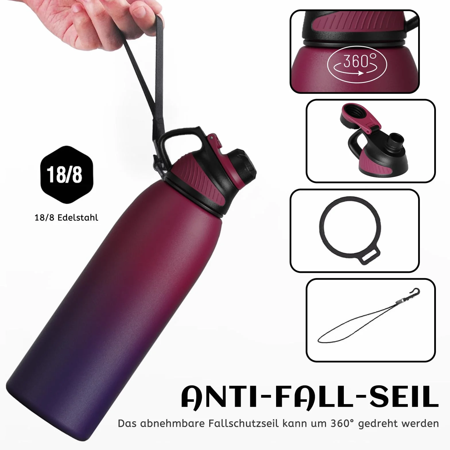 Fjbottle Borraccia Termica 1500ML, Bottiglia Termica per Bambini - Senza BPA, Acciaio Inox per Scuola Sport Palestra
