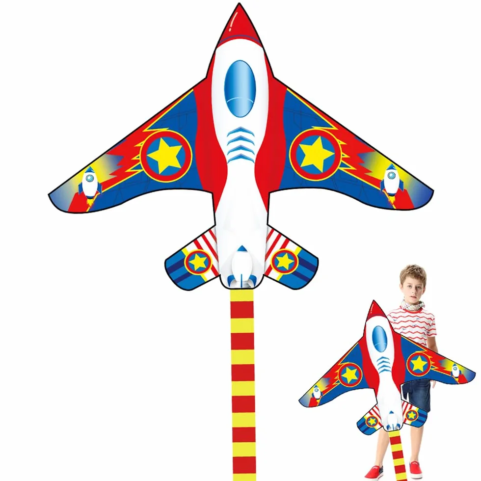 Fighter Plane Kite for Kids and Adults, Easy to Fly Kite with 100M Line, Colorful Kite for Beginners