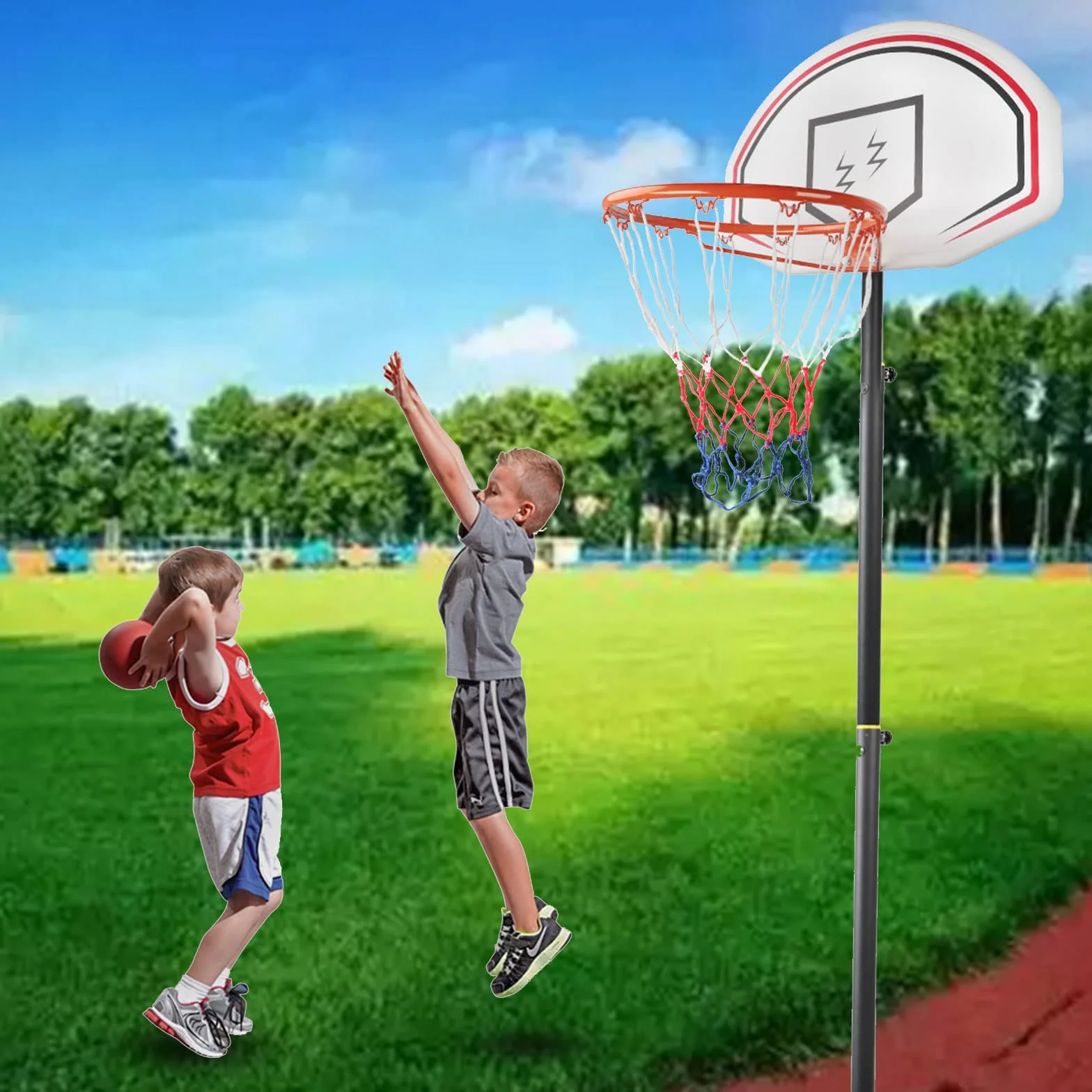 TSHAOUN Rete da basket resistente, confezione da 4 pezzi, per sport all'aperto e al chiuso, 4 pezzi, colore: rosso bianco e blu