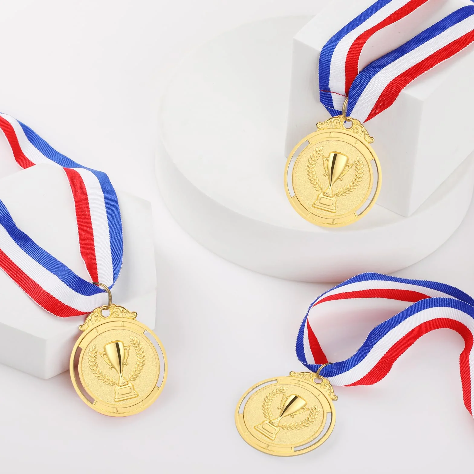 GeeRic 12pz Medaglie d'oro in Metallo con Nastro per Bambini, Studenti, Atleti, Vincitore di Gara Sportiva