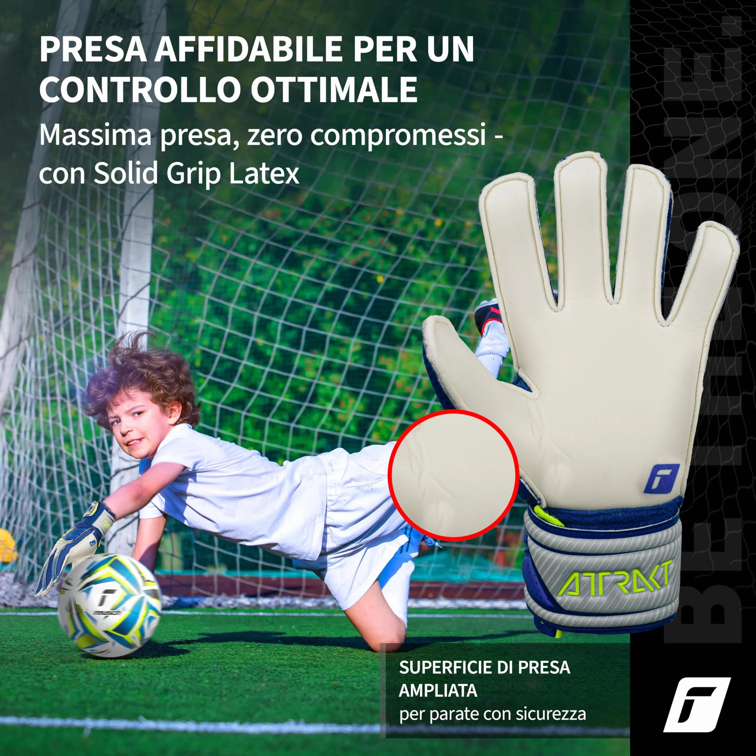 Reusch Attrakt Solid Junior Guanti da portiere|Bambini 5–16 anni|Presa sicura con lattice|Calzata comoda e fascia avvolgente|Traspiranti e resistenti|Allenamento e partita