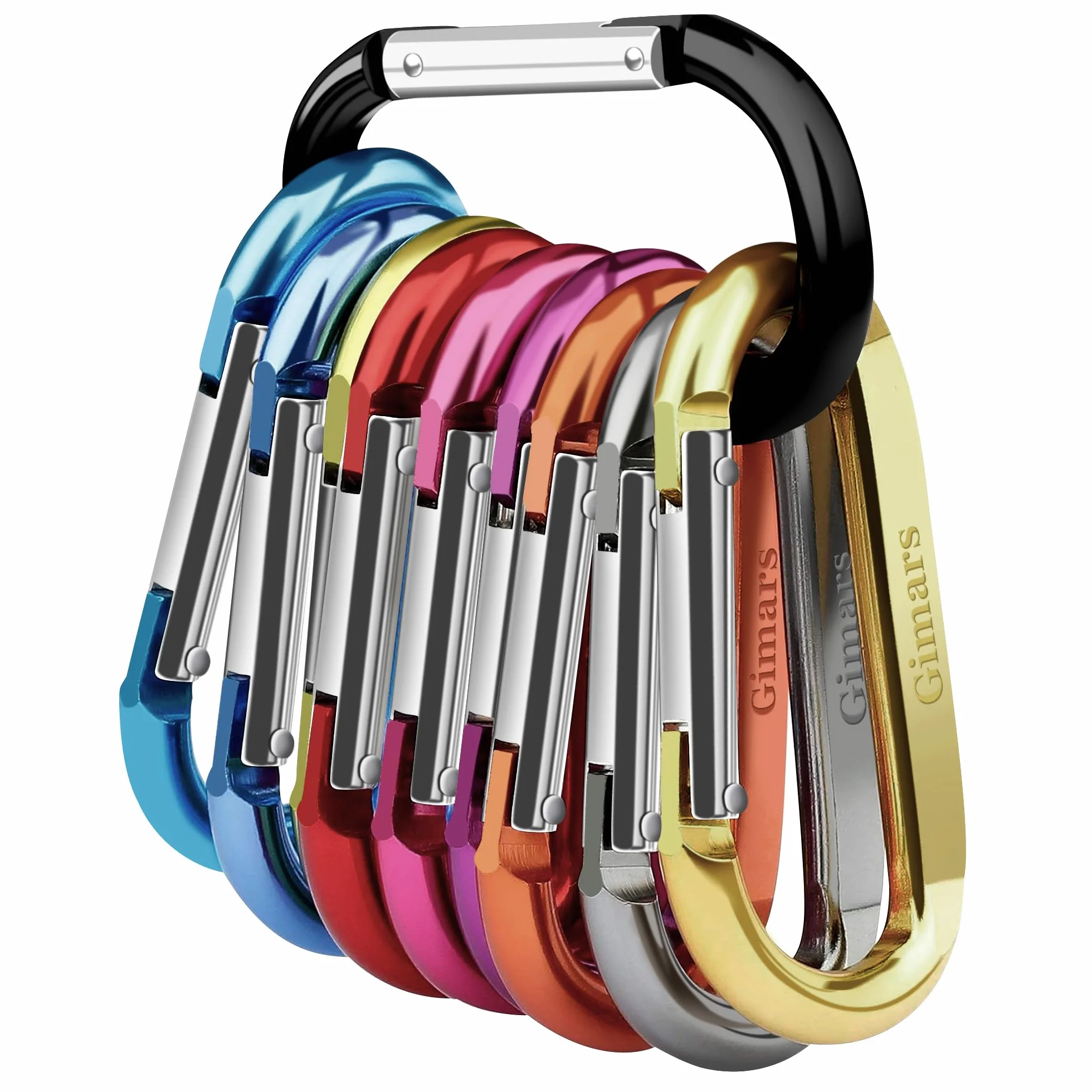 Gimars 8cm 10 Pz Moschettoni Portachiavi con Chiusura a Molla in Lega di Alluminio D Forma Gancio per Campeggio Trekking