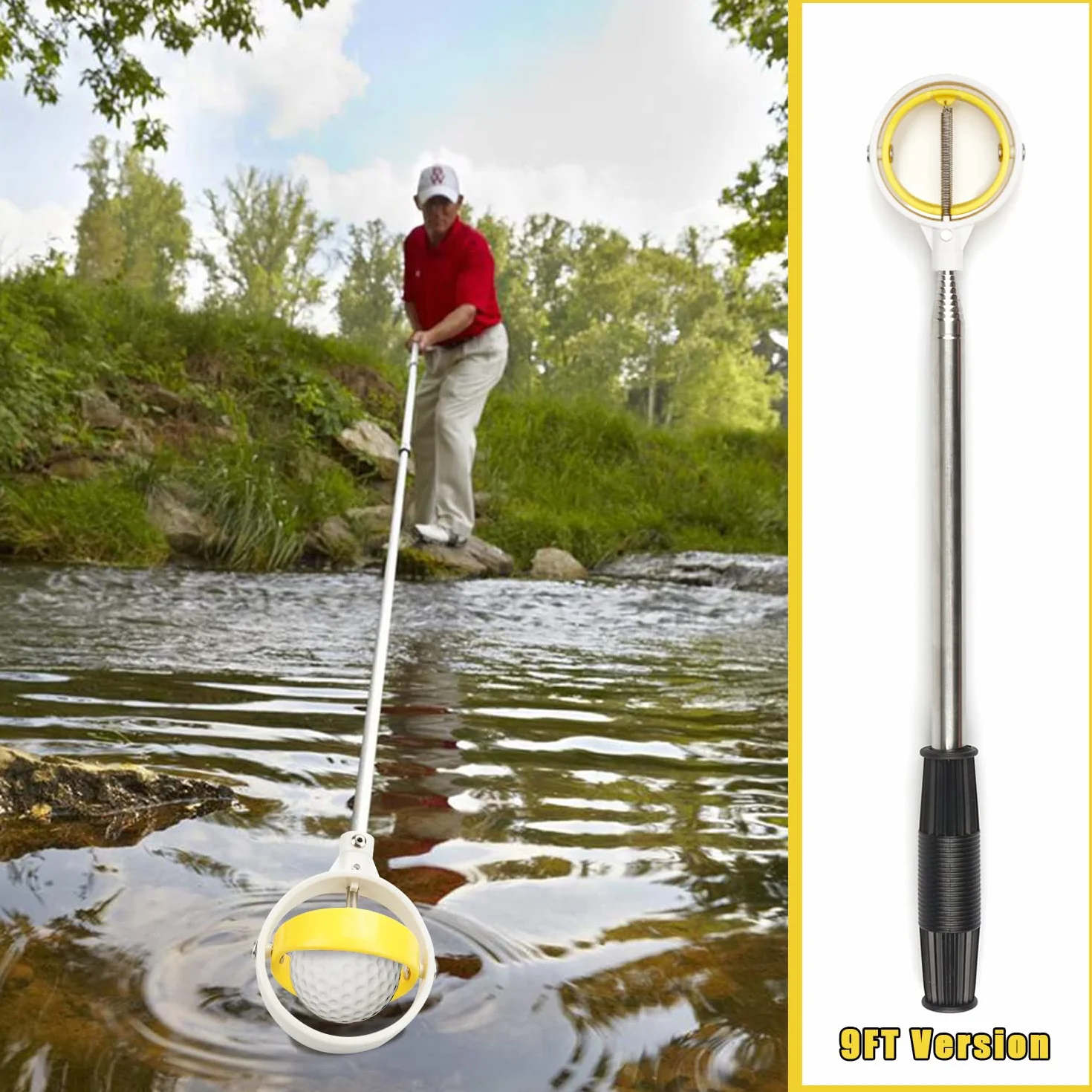 Retriever per Palline da Golf Telescopico Inossidabile 1,82 m 2,74 m