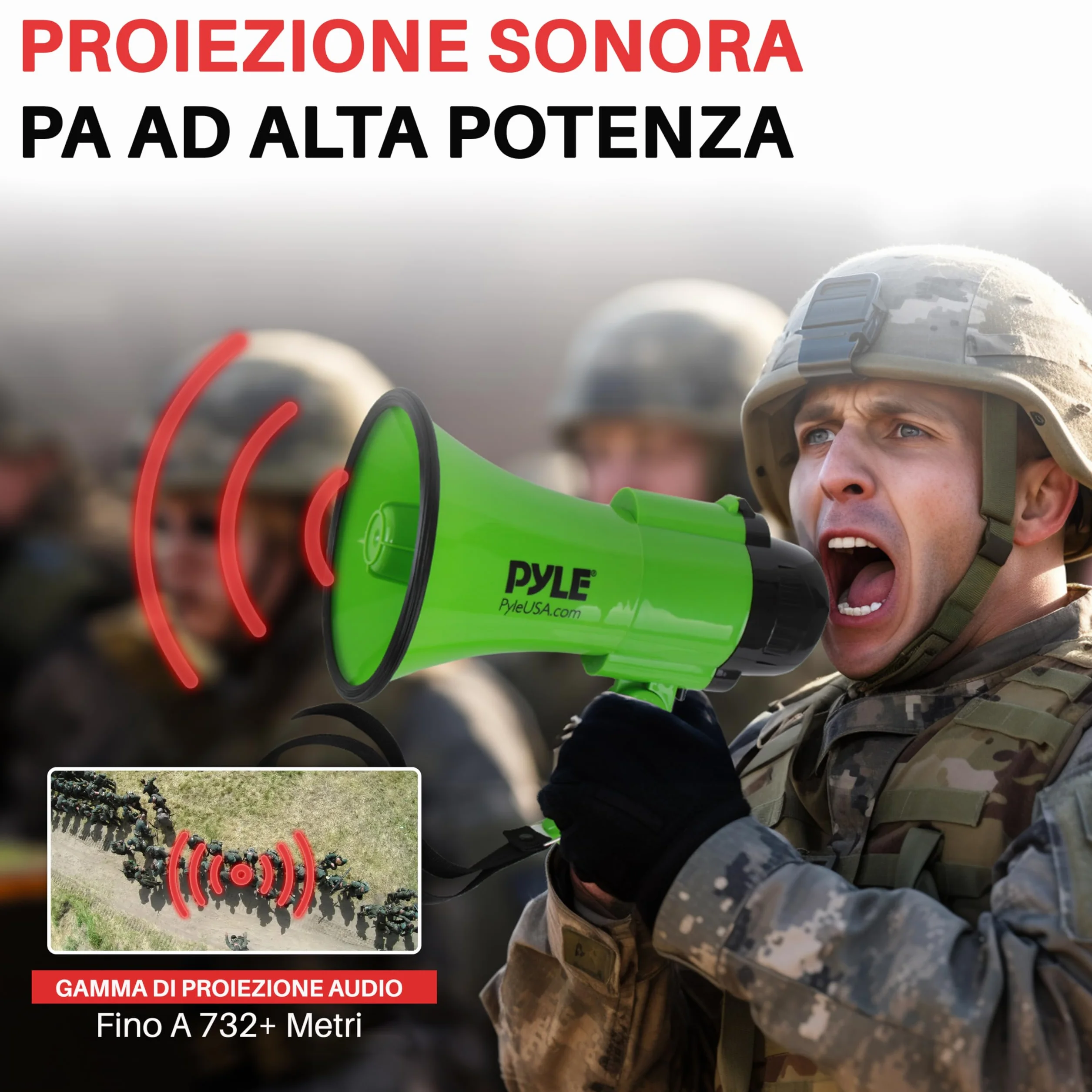 Pyle Megafono a Batteria 30W Portatile con Sirena, Microfono, 2 Modalità, Verde