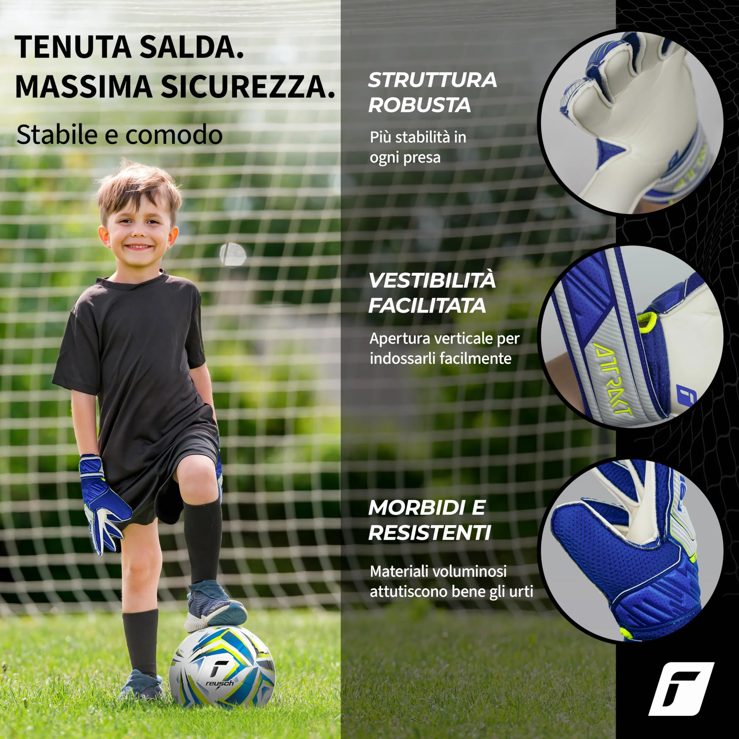 Reusch Attrakt Solid Junior Guanti da portiere|Bambini 5–16 anni|Presa sicura con lattice|Calzata comoda e fascia avvolgente|Traspiranti e resistenti|Allenamento e partita