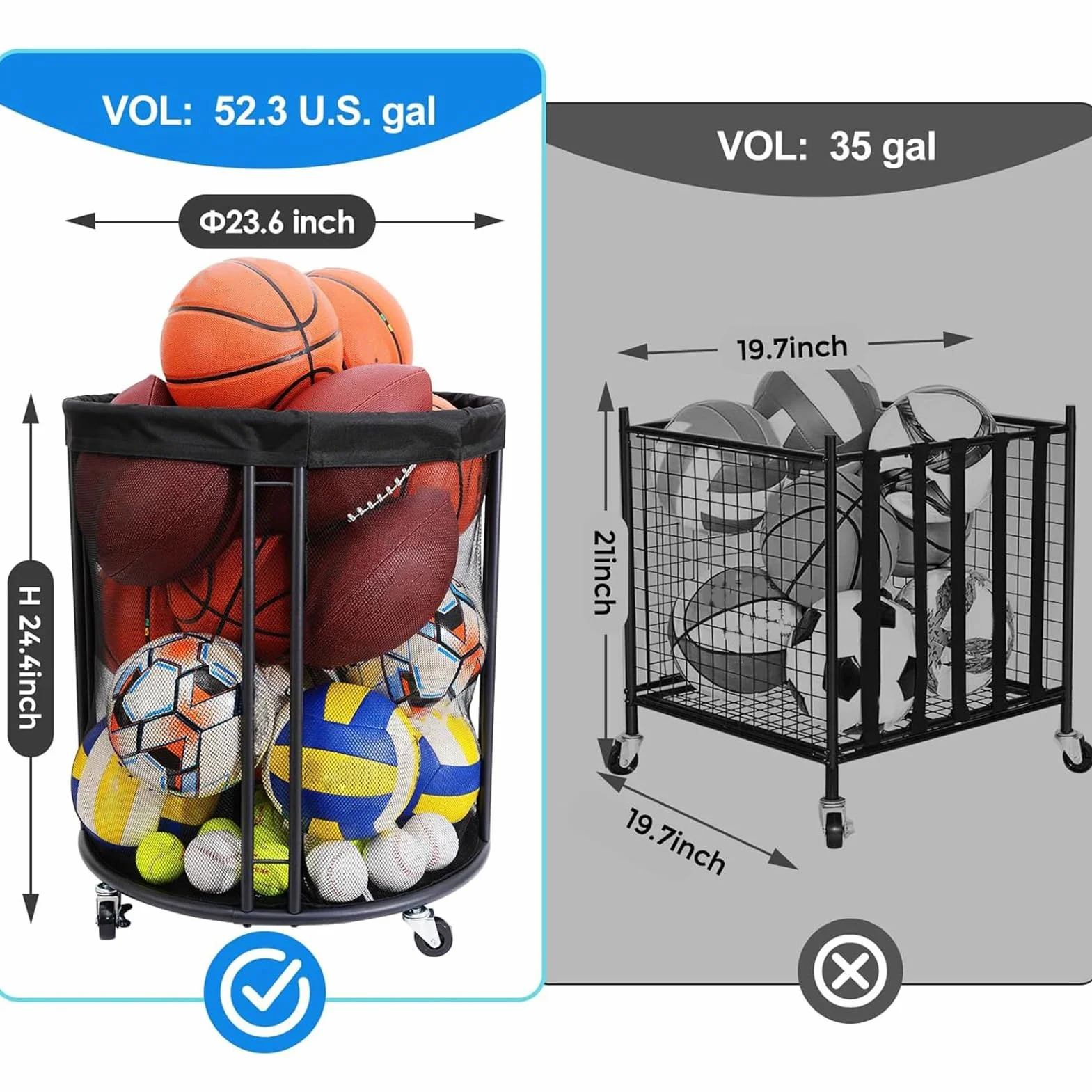 Cestino di grande capacità portatile per attrezzatura da giardino e sportivo garage esterni rete di stoccaggio flessibile