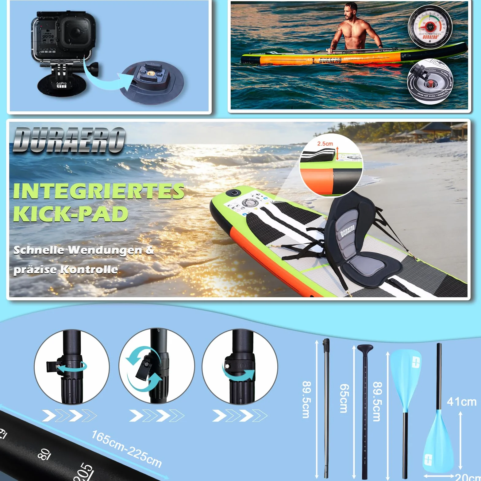 Stand Up Paddle Board Gonfiabile SUP Set 330 x 76 x 15 cm 150 kg con Doppia Pagaia Regolabile