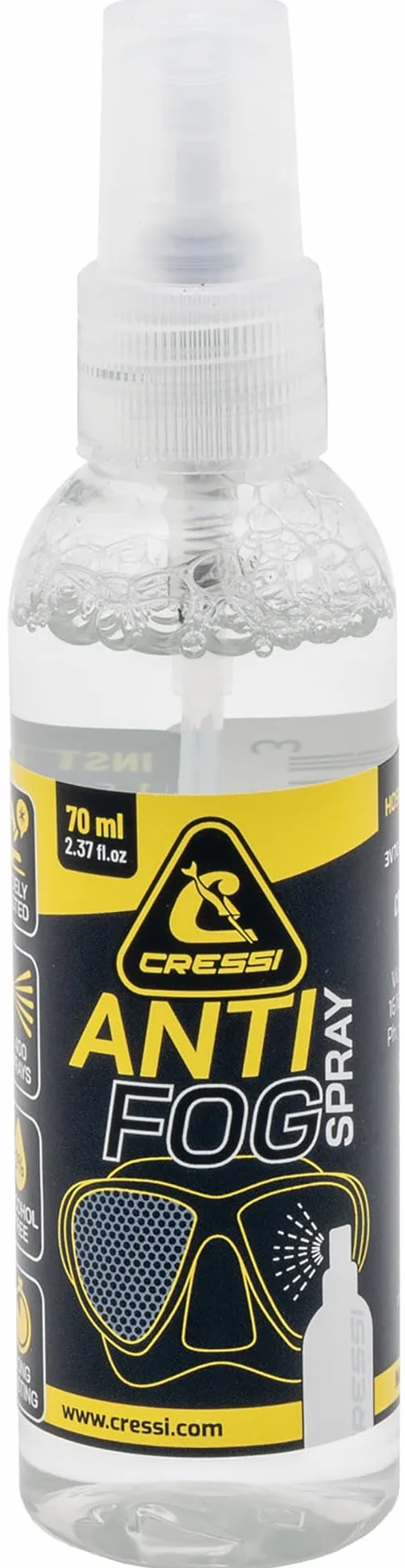 Cressi dal 1946 - Anti Fog Spray 70 ml per Maschere Sub e Occhialini Nuoto, Trasparente, 1 Confezione da 70 ml, Adulto Unisex