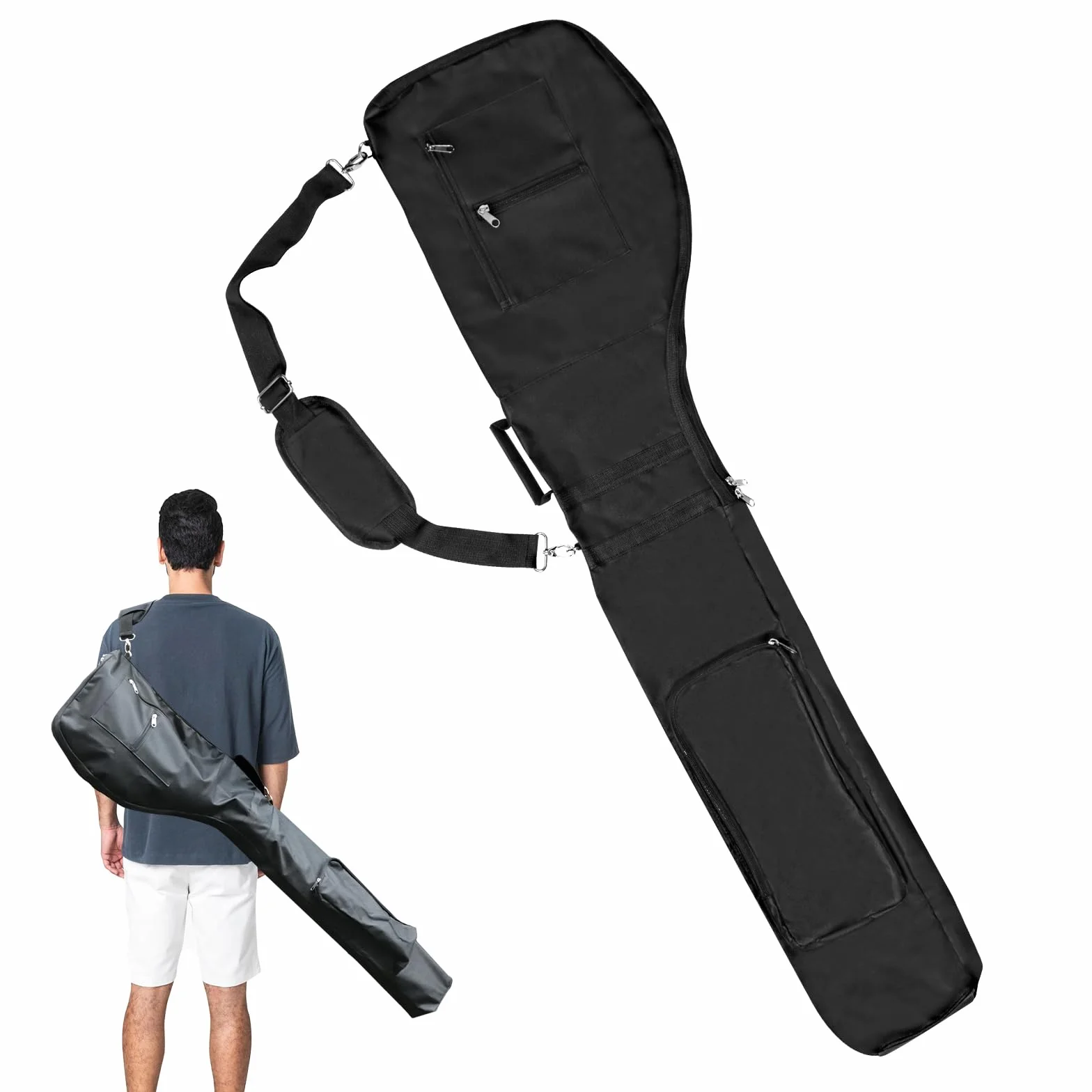 Borsa da viaggio pieghevole per mazze da golf, Borsa porta mazze da golf con cerniera per 8-10, Borsa da golf leggera e portatile impermeabile per donne e uomini, Nero