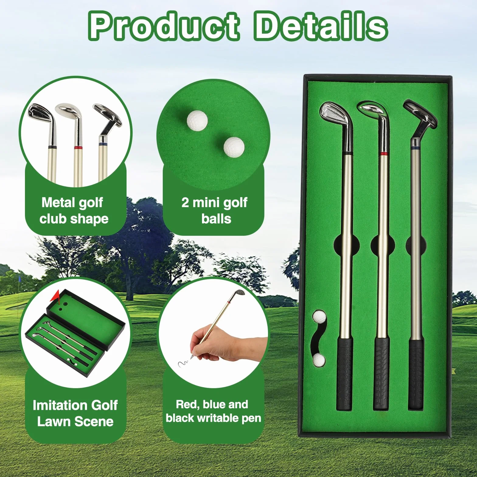 Golf Pen Set, 3 Mazza da Golf Penne Personalizzate, Regali Aziendali, Gadget Anti-Stress