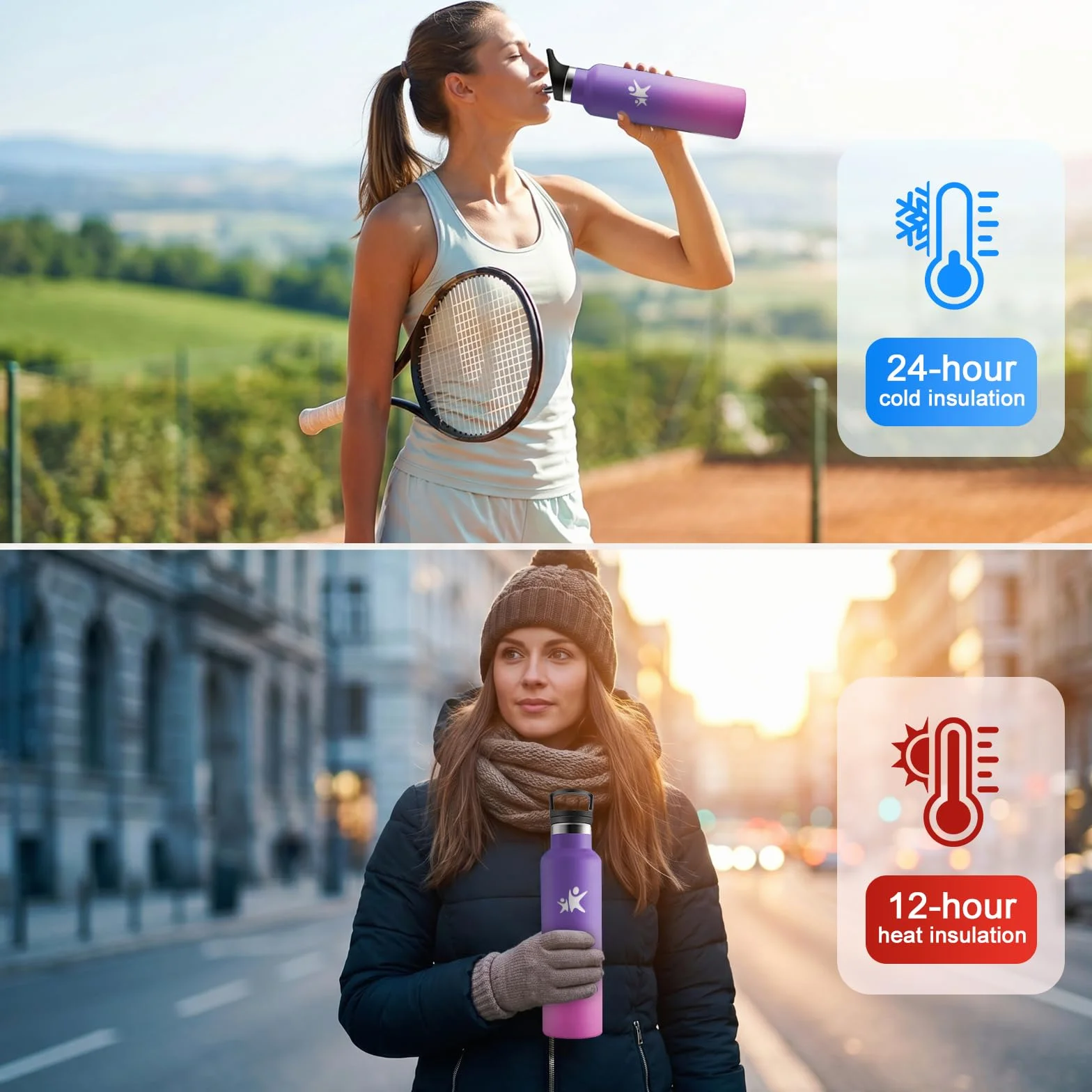 Borraccia Termica 750 ml Acciaio Inox con Cannuccia, Senza BPA, a Prova di Perdite per Bevande Gassate Fitness Campeggio