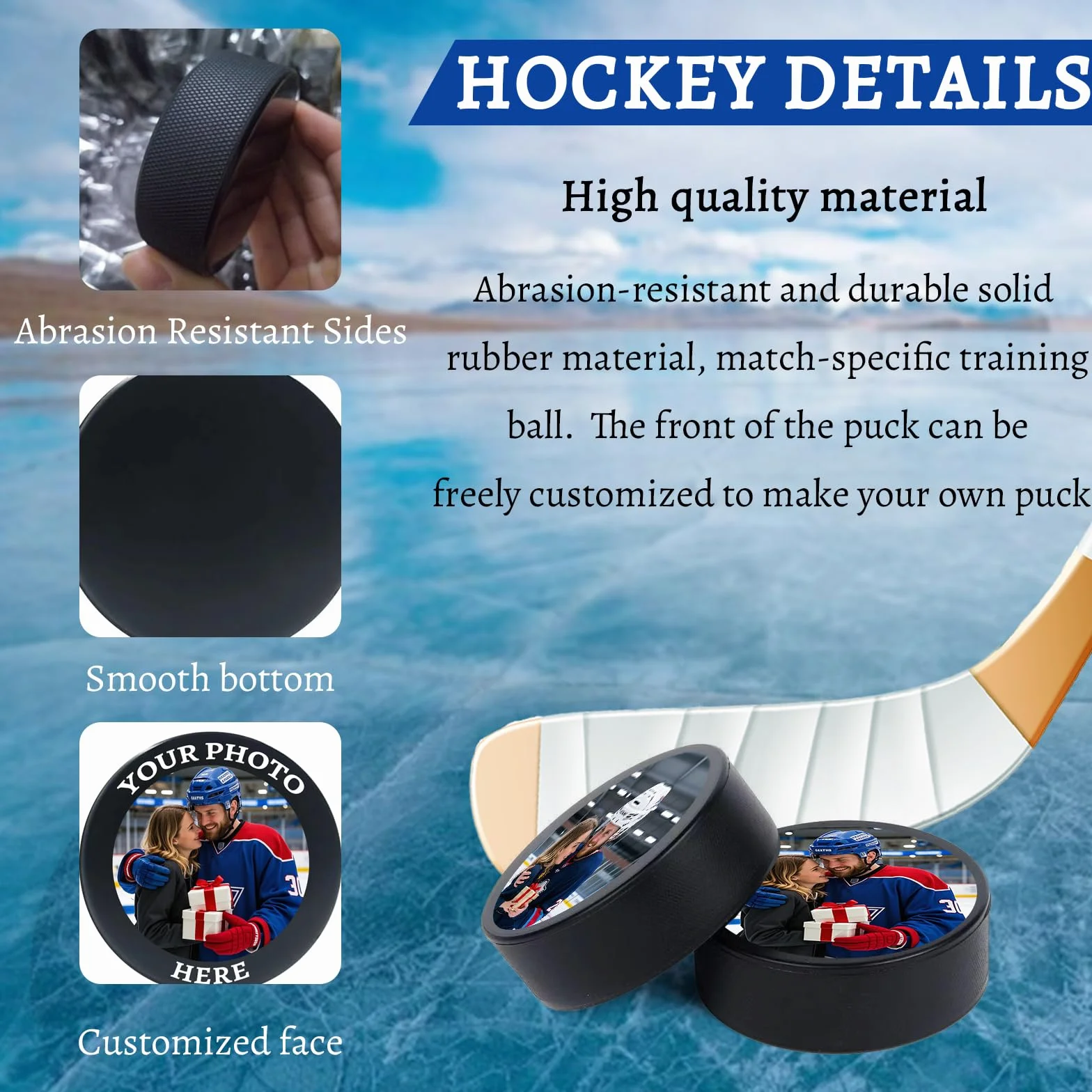 Puck da Hockey Personalizzati con Foto e Logo,Puck da Hockey su Ghiaccio da Competizione Standard Personalizzati,Regali di Hockey per Tifosi Uomo Ragazzi Fidanzato Marito papà Allenatore