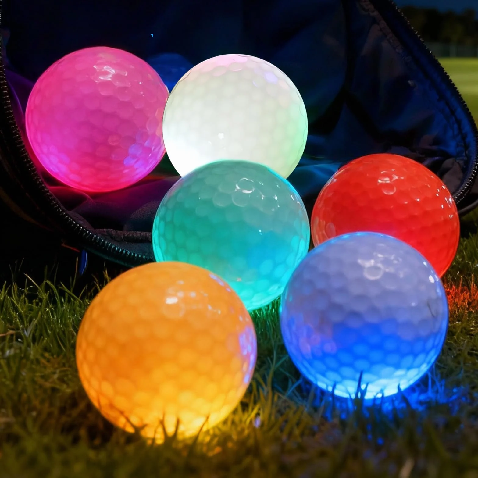 PORFOYO 6 palline da golf luminose LED notte riutilizzabili rosso giallo verde blu bianco rosa