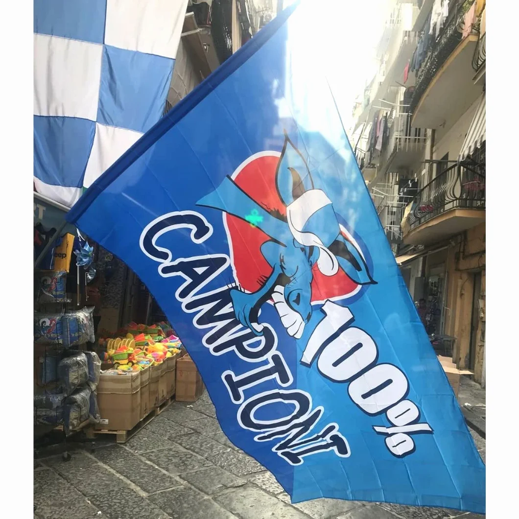 NARAMAKI Bandiera Napoli 100% Campioni - Bandiera 90x140 cm - con Passante per Asta