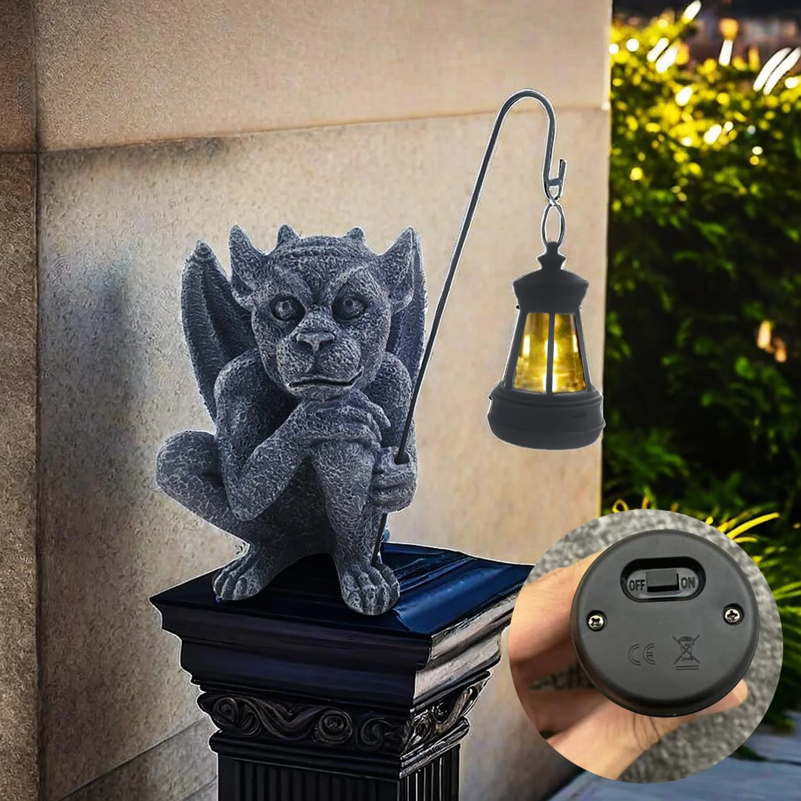 BestAlice Statua del Gargoyle, Statuetta Scultura del Guardiano del Giardino con Luce, Statua Gotica per Interni Ed Esterni da Giardino, Statua della Decorazione Gotica del
