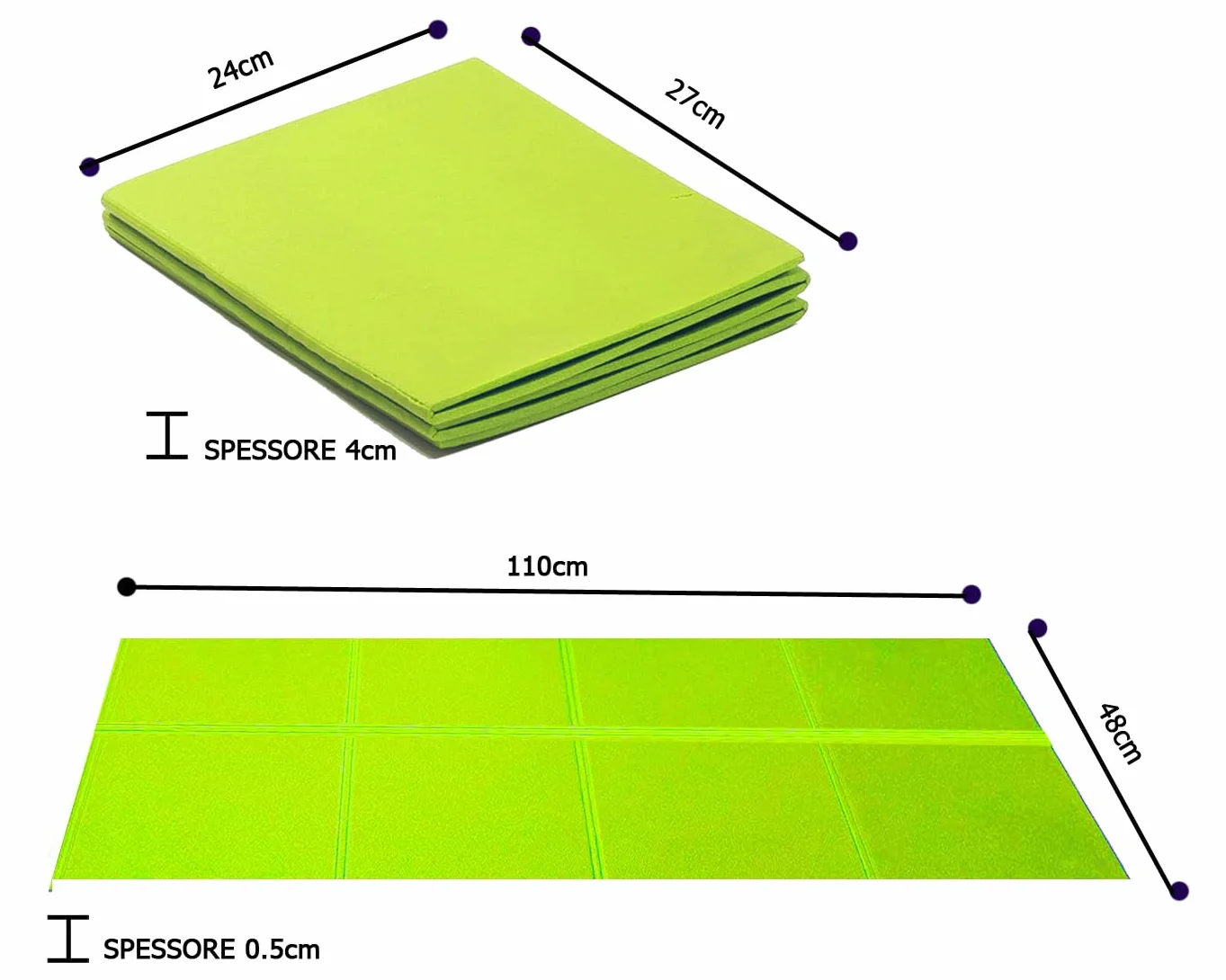 G5 HT SPORT Tappetino Fitness Pieghevole 110x48 cm Antiscivolo Verde Lime