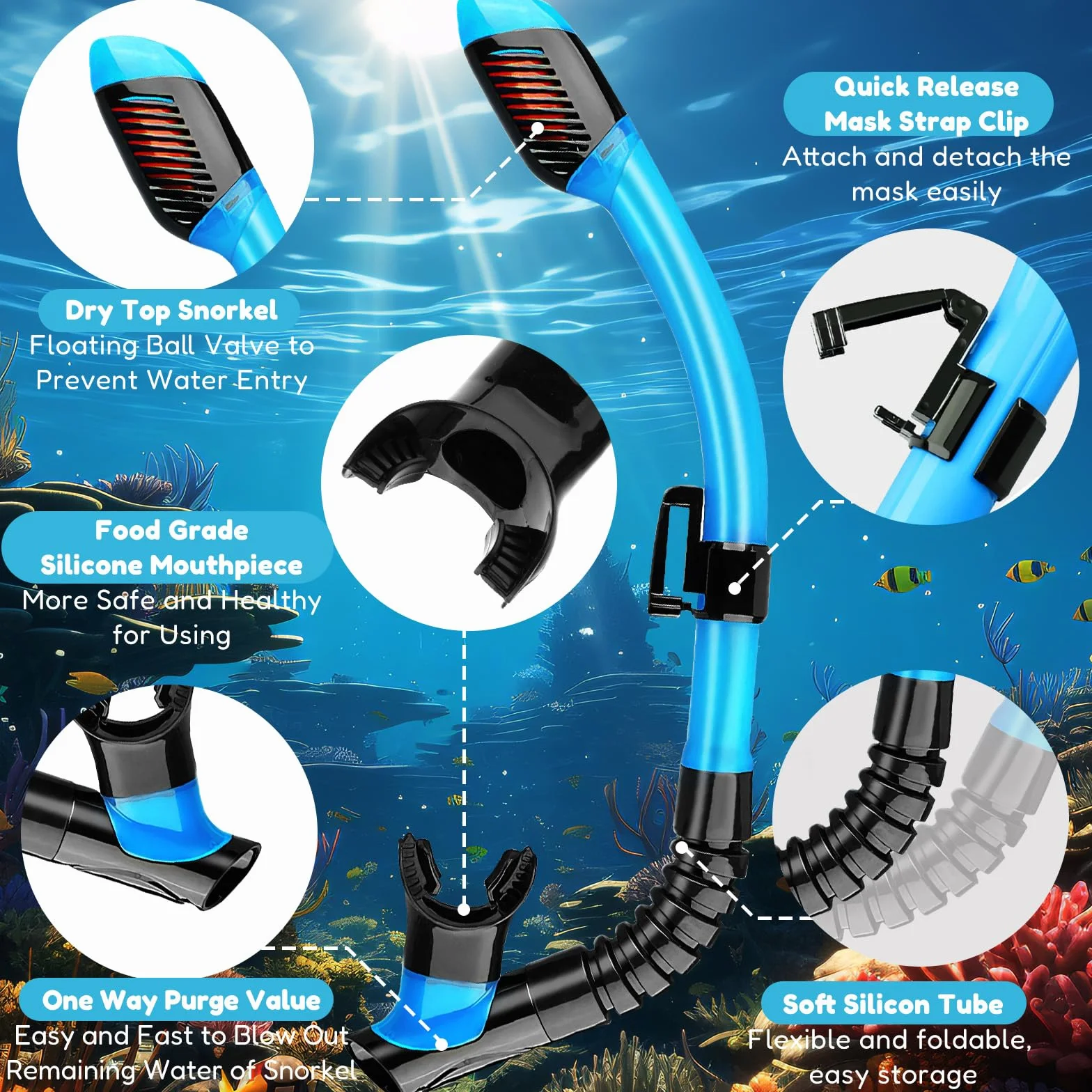 Set da snorkeling per bambini, maschera da immersione panoramica, in vetro temperato, per bambini