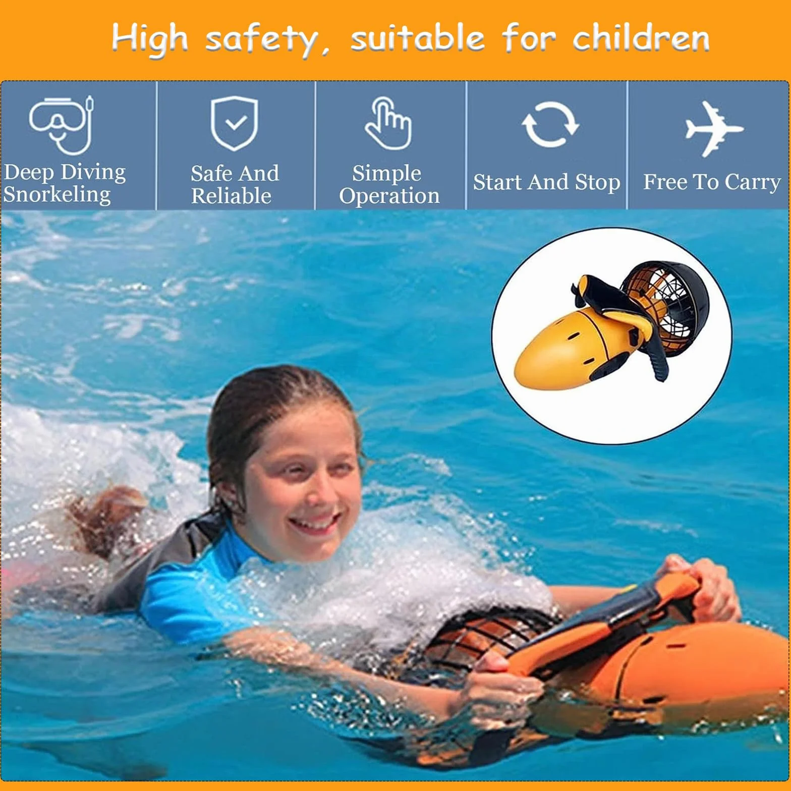 Seascooter subacqueo 500W con batteria al litio per immersioni e snorkeling