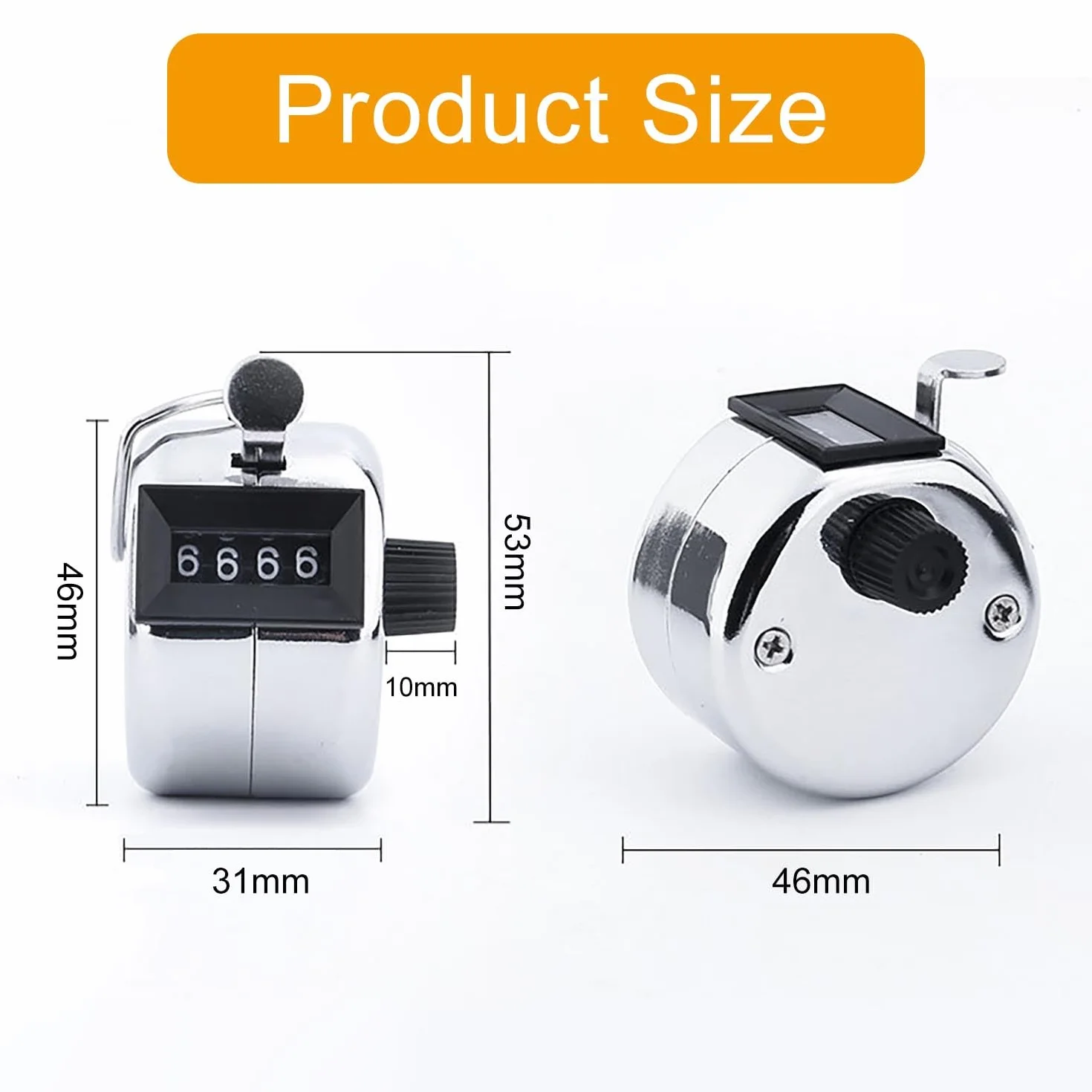 Contatori a Mano in Metallo clicker per conteggio, Contatore Clic Meccanico a 4 Cifre, con Anello Dito, per la Scuola Golf e Knit People Golf Circle e Knit, Silver