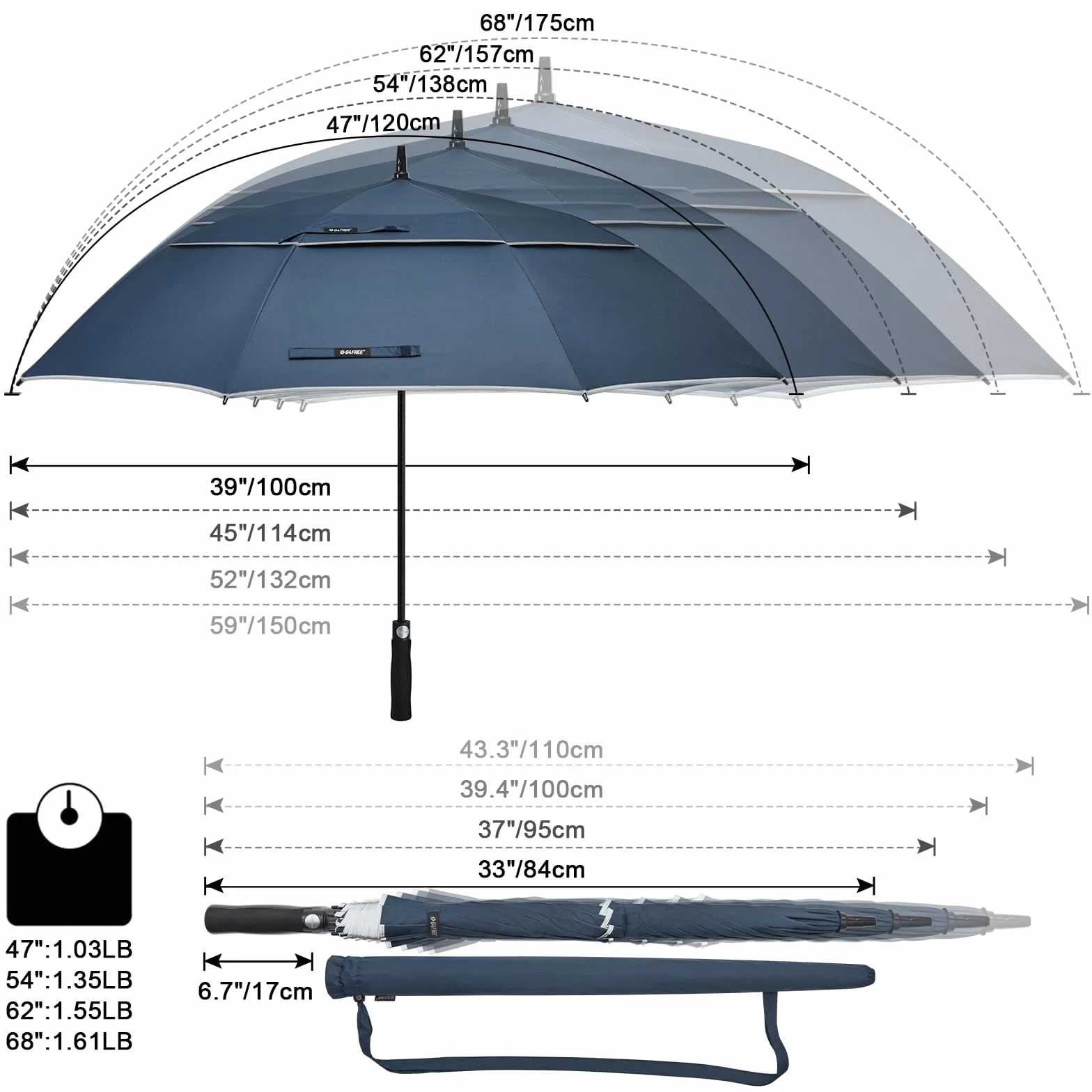 G4Free 47/54/62/68 Pollici Golf Ombrello Auto Aperto Antivento Ombrello Doppio Canopy
