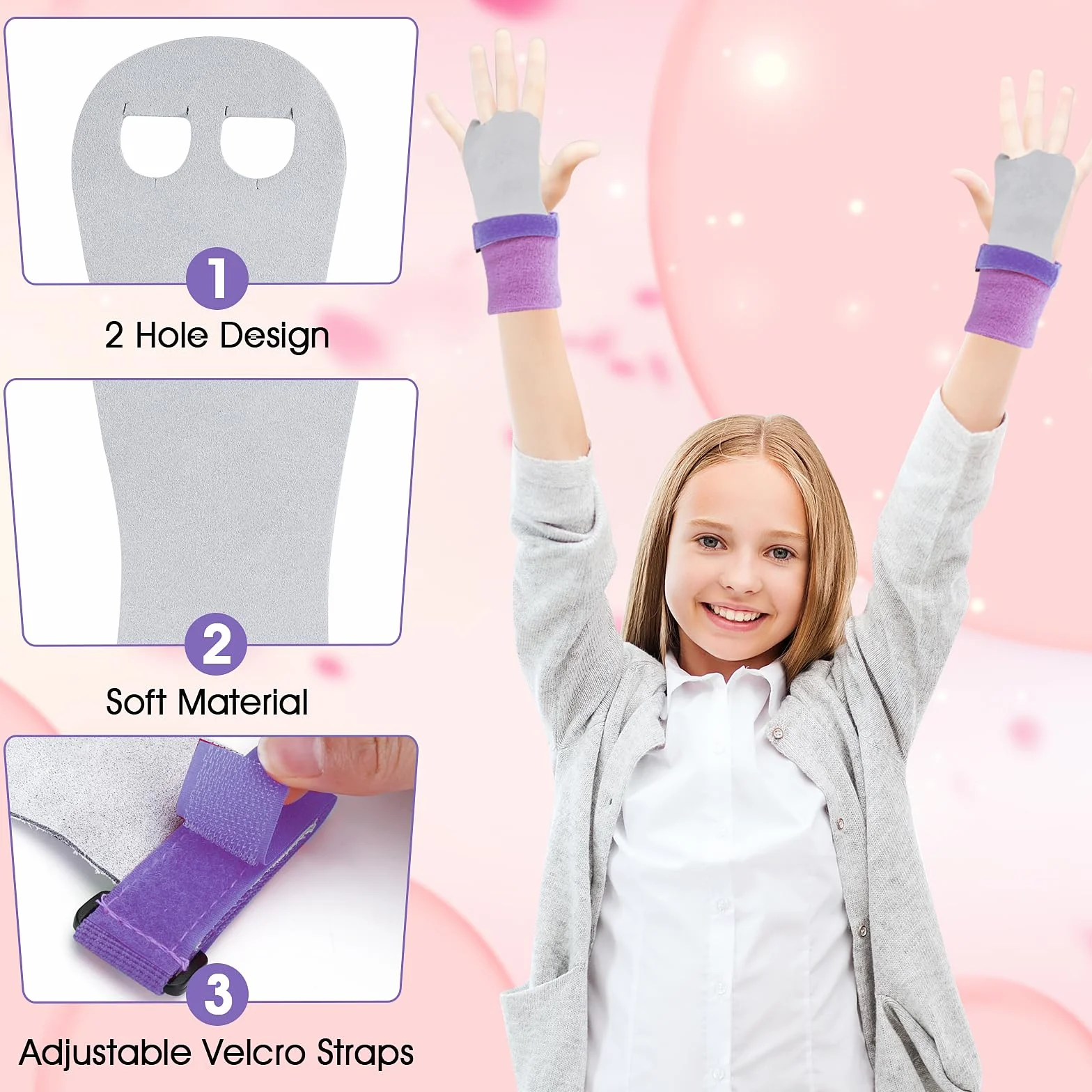 Abeillo 2 Gymnastics Grips Wristbands Sets for Girls Youth Kids, Gymnastic Hand Grips Palm Protection Wrist Support