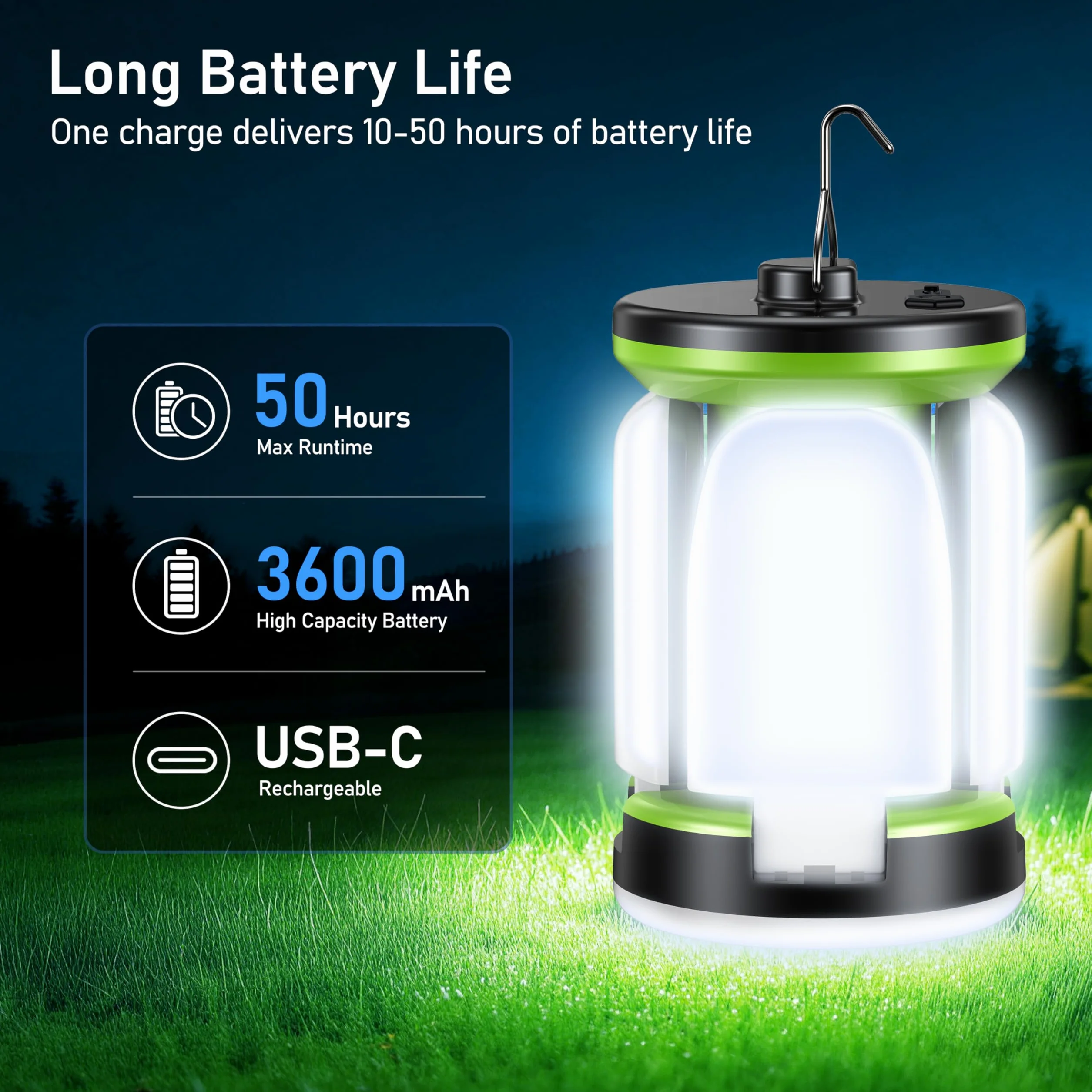 Blukar Lampada Campeggio Ricaricabile 60 LED Super Luminoso Luce Campeggio Portatile 7 Modalità Lunga Durata