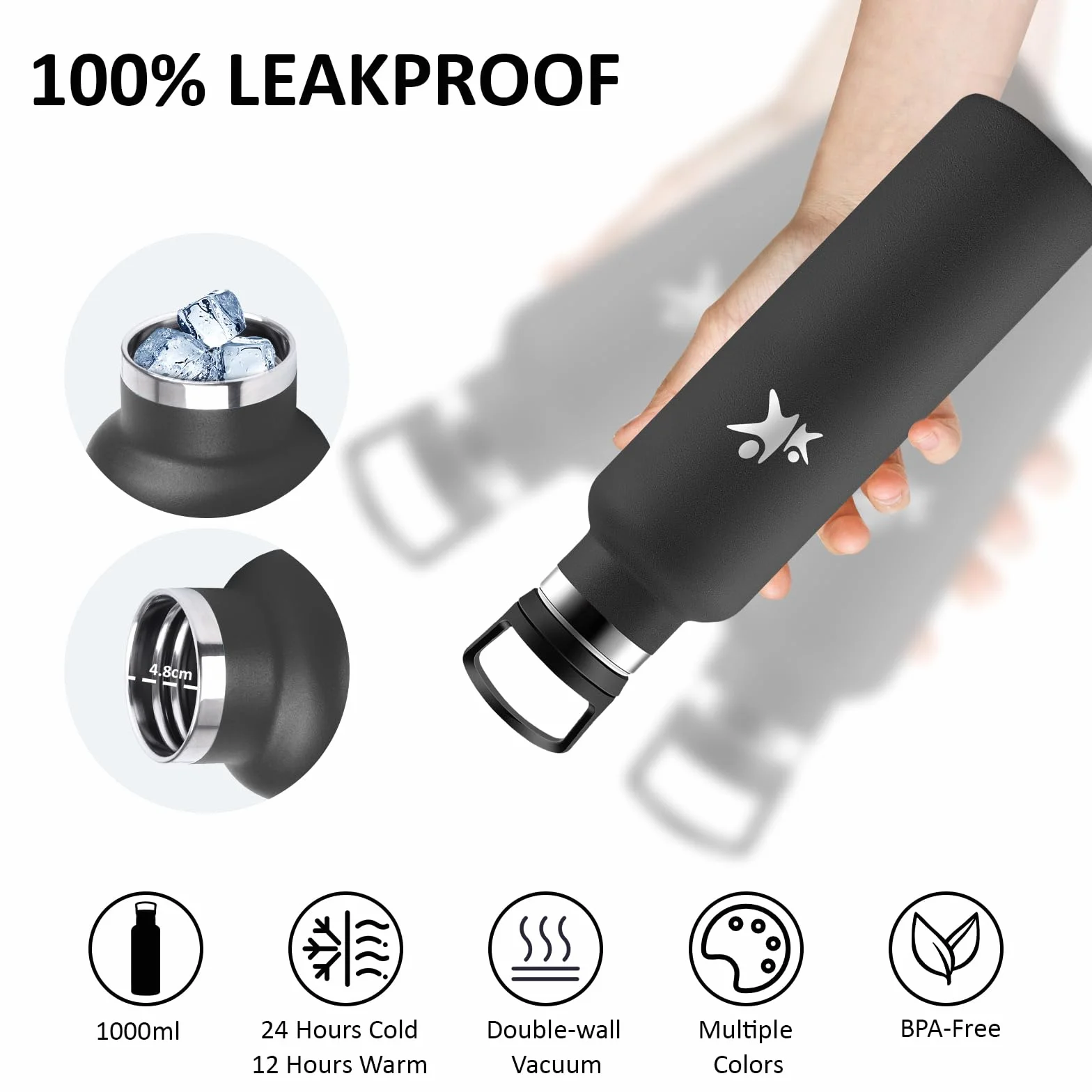 Borraccia Termica 1 Litro Senza BPA con Cannuccia Isolato Sottovuoto per Sport Campeggio