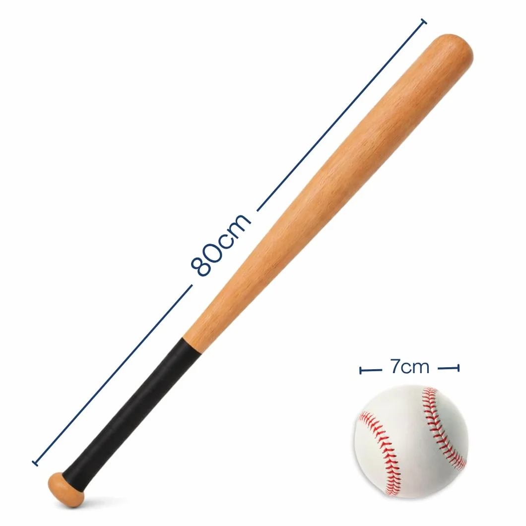 Mazza da Baseball in Legno 80 cm con Pallina Inclusa – Set Baseball con Impugnatura Antiscivolo