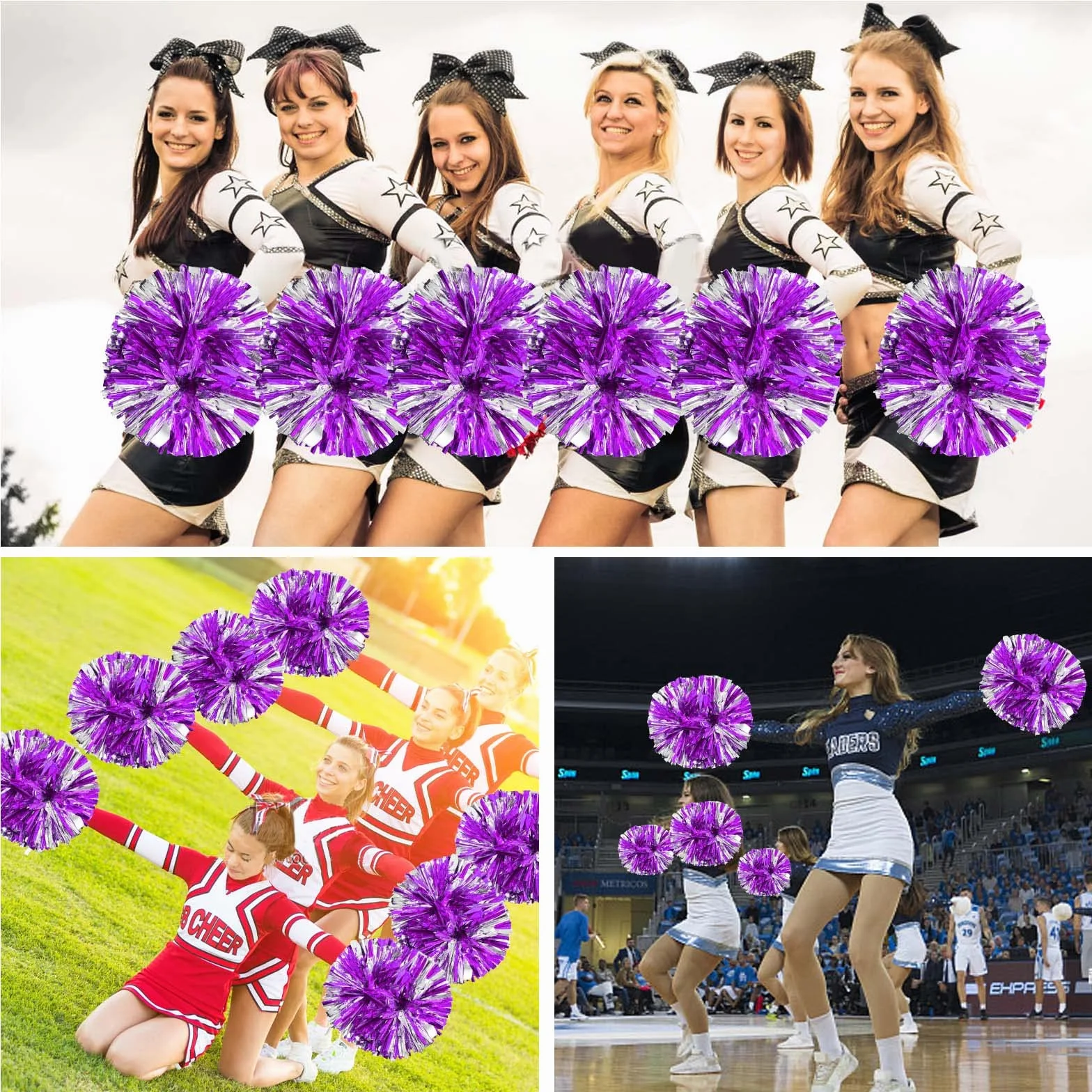 Colexy Cheerleading Pom Poms 2 Pezzi Metallico per Sport Danza