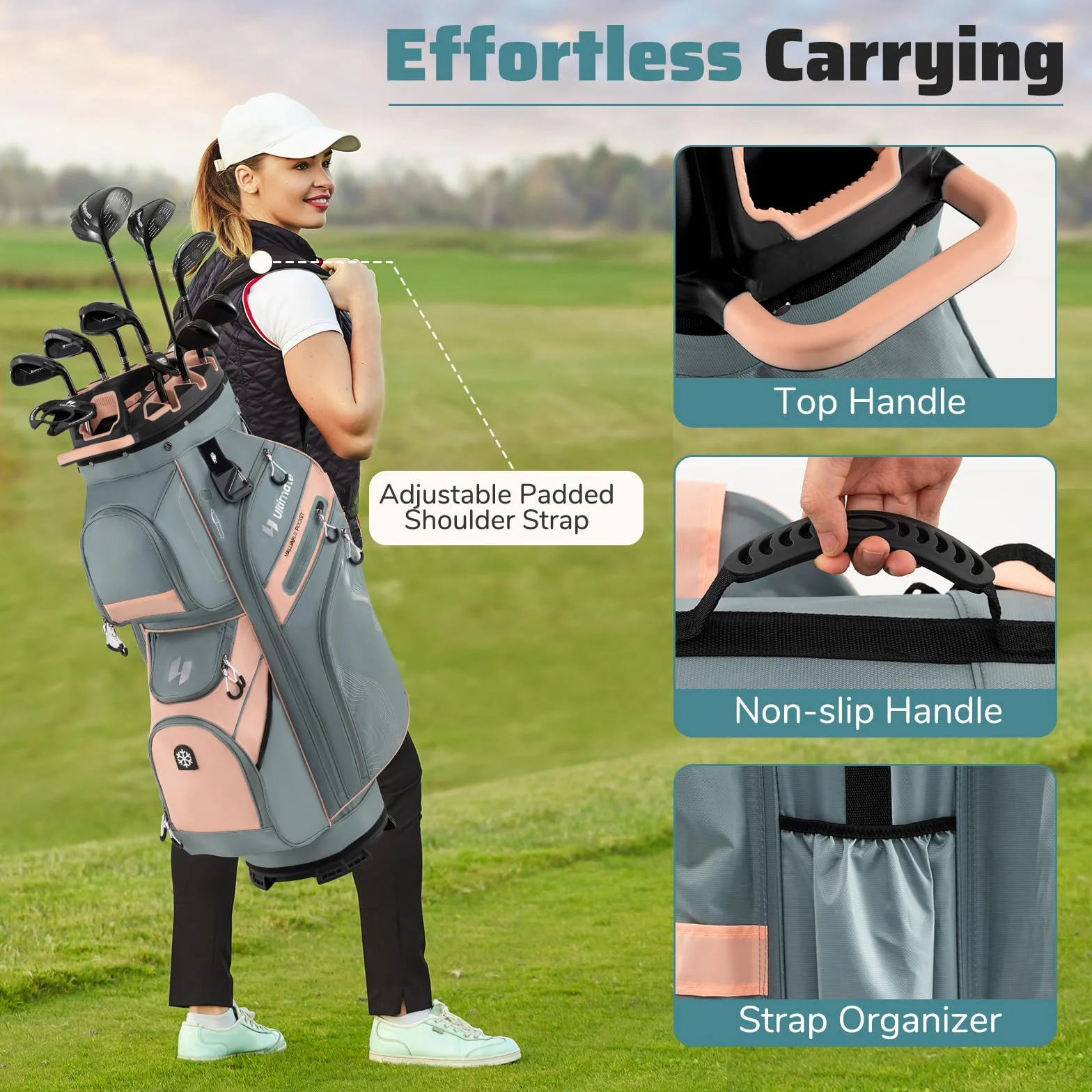 LIFEZEAL Borsa da golf con 14 divisori, borsa da golf con 11 tasche, borsa da golf portatile con cinghia, maniglie, supporto per ombrelli