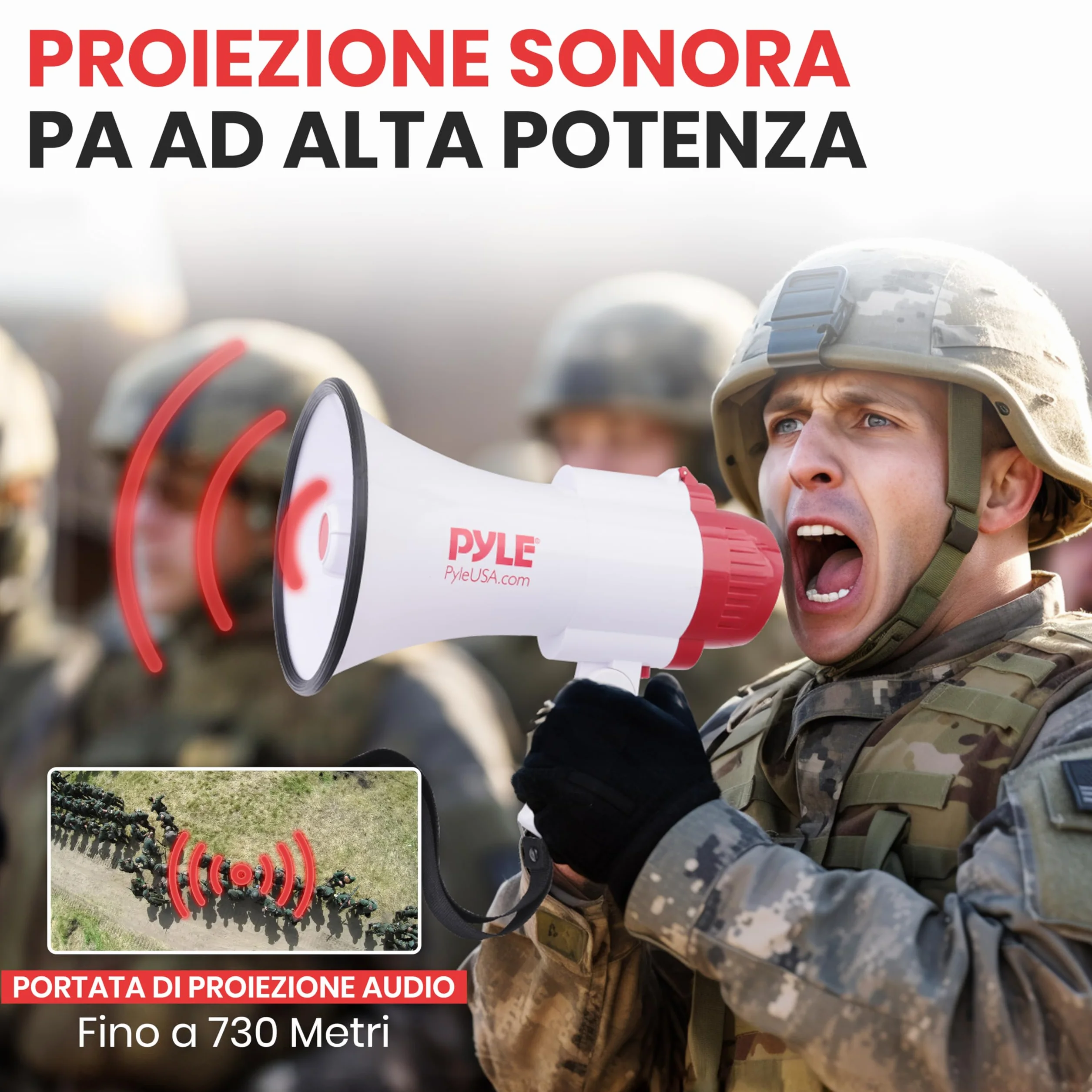 Pyle Megafono Portatile PA con Sirena Integrata, 30 Watt, 240 Metri