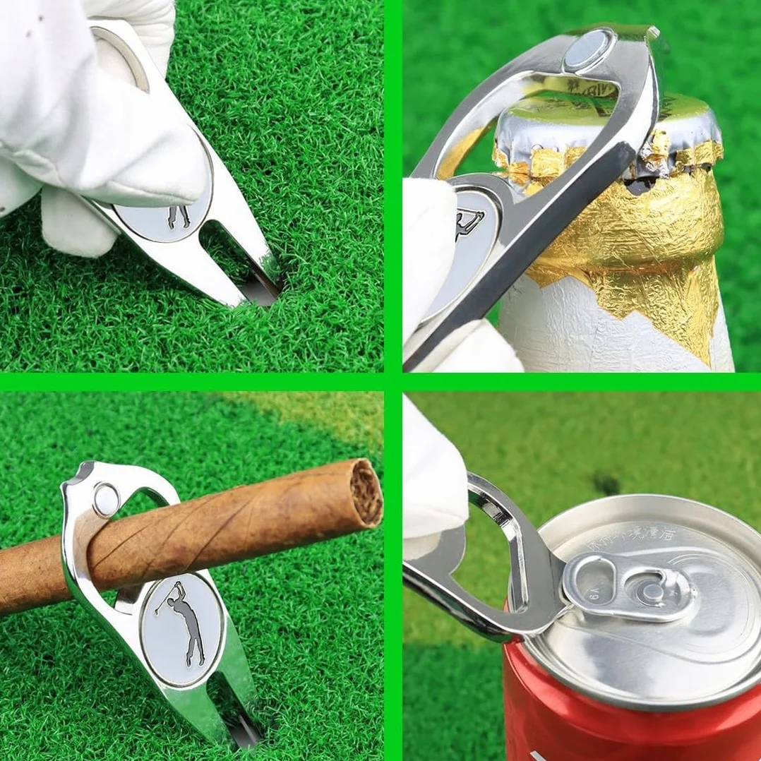 Golf Divot Tool Doppio Rebbi, Forcelle da Golf,Strumento di Riparazione Divot Golf Marcatore Pallina,Divot Golf per La Riparazione dei Pitch,Golf Divot Repair Tool con Indicatore Magnetico Sfera