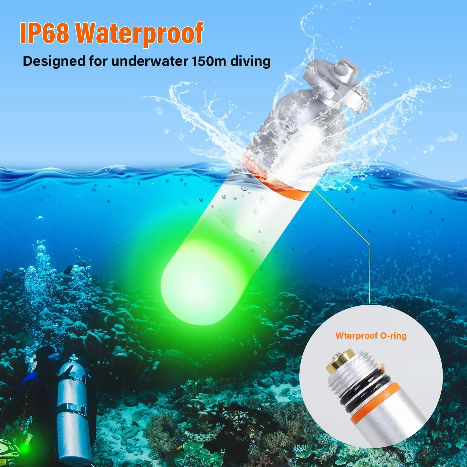 ORCATORCH SD01PRO Mini Luce Stroboscopica Subacquea 150m Faro LED Immersioni Notturne con Batteria AAA