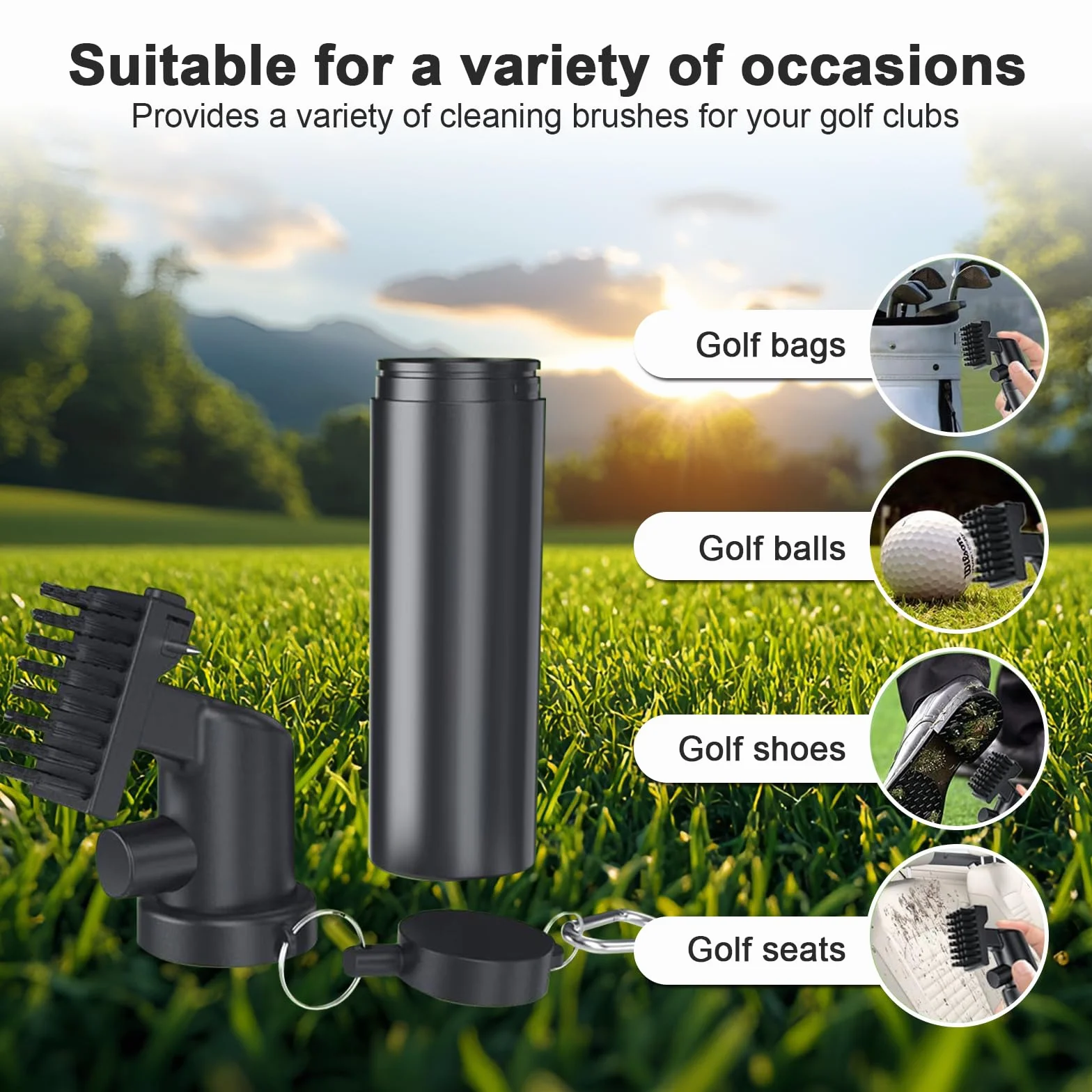 Spazzola per Pulizia Mazze da Golf con Bottiglia 118ml, Clip Fissaggio, Scanalature U e V