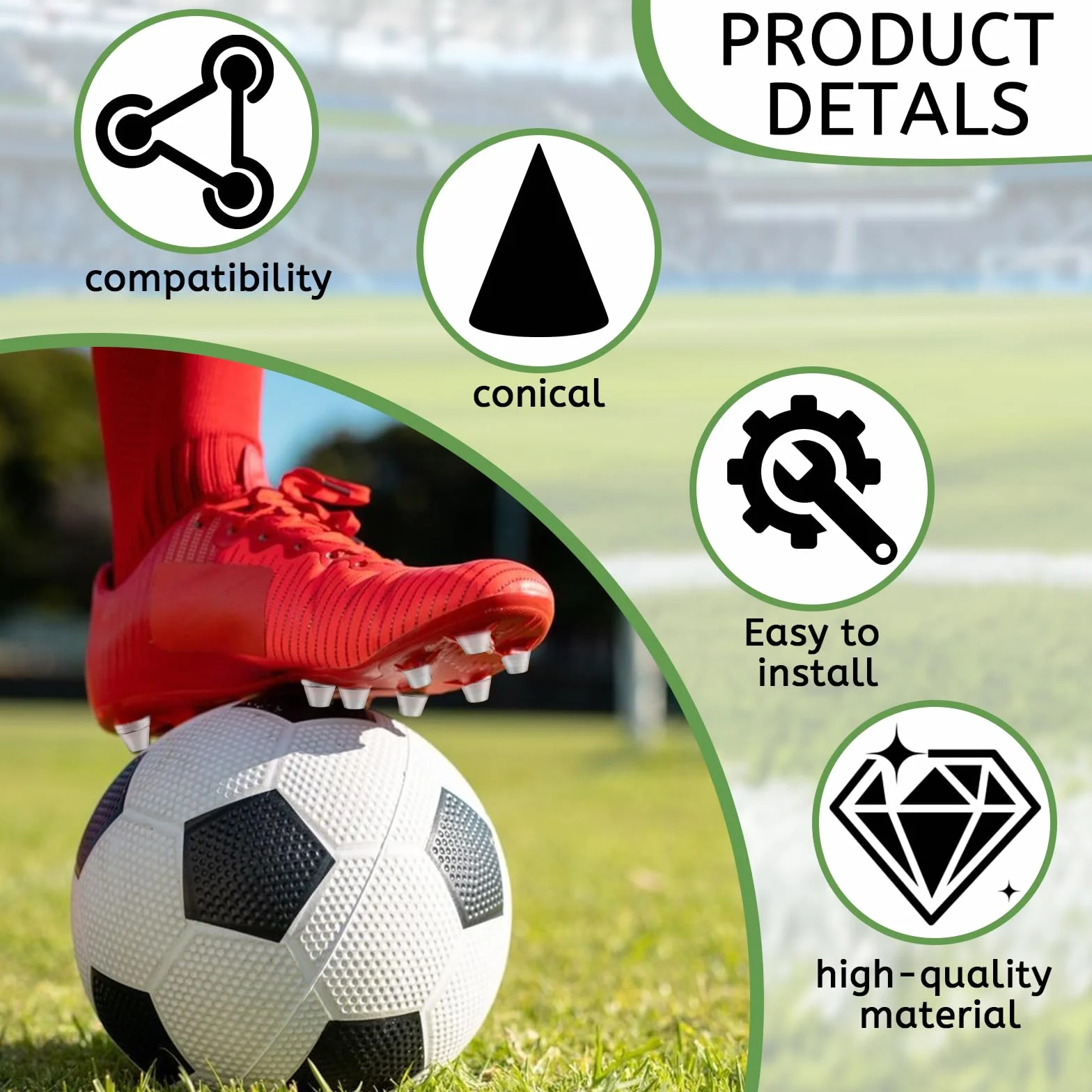 Tacchetti da Calcio Ferro 12 Pezzi Compatibili per Scarpe Sportive con Chiave 11 mm 13 mm
