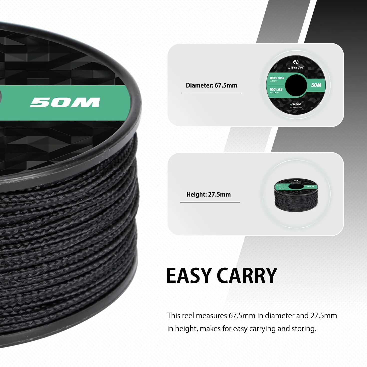 Abma Cord Micro Corda 1,18 mm 50M Bobina Max. 45kg Nero