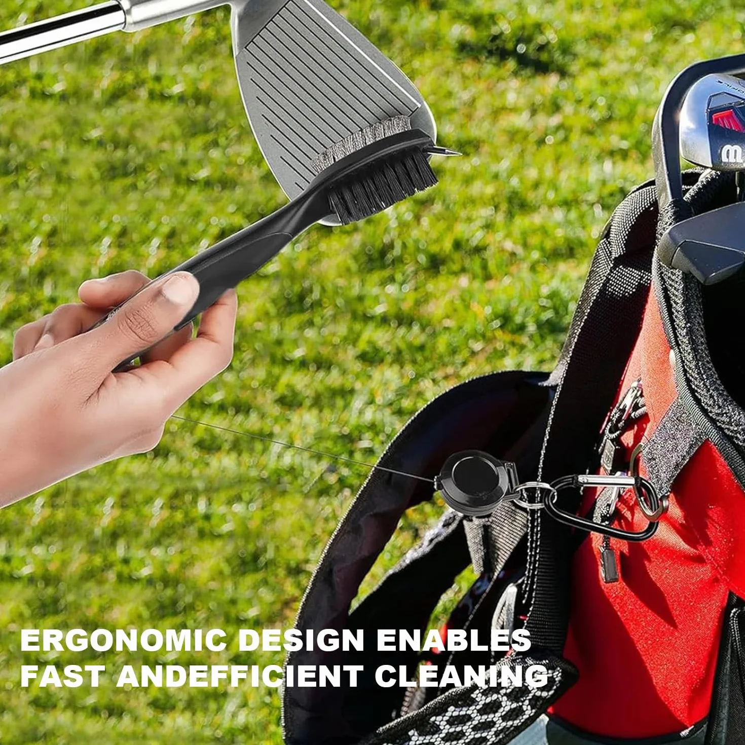 Spazzola per Mazze da Golf 2 in 1 Doppia Testa Setole Nylon e Acciaio Inossidabile