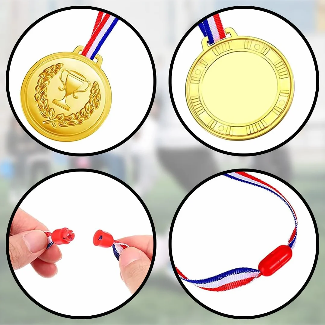 Medaglie Compleanno Bambini, Set di 6 Medaglie Olimpiche in Plastica con Nastri