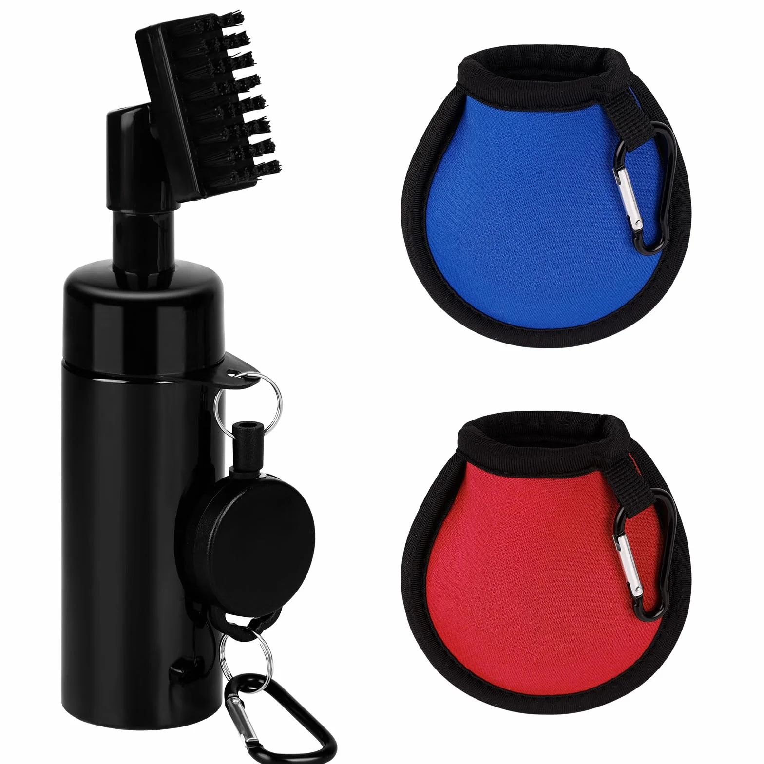 Kit di Pulizia per Golf Spazzola Spray Mazze + Sacchetto Blu Rosso Palline