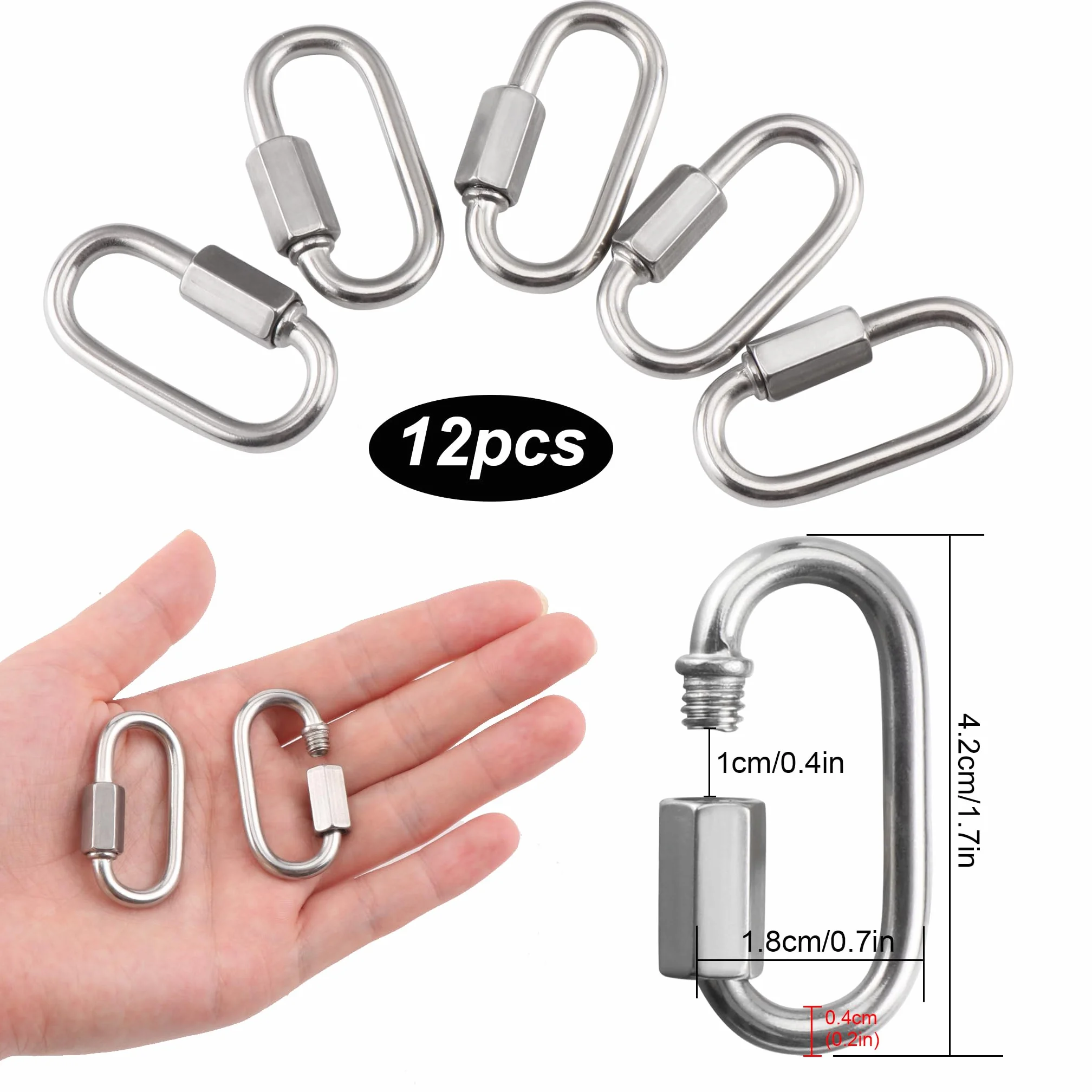 Moschettone a Vite M6 Acciaio Inox 304 Connettori con Chiusura Avvitabile per Outdoor Biciclette Imbracature Fai da Te