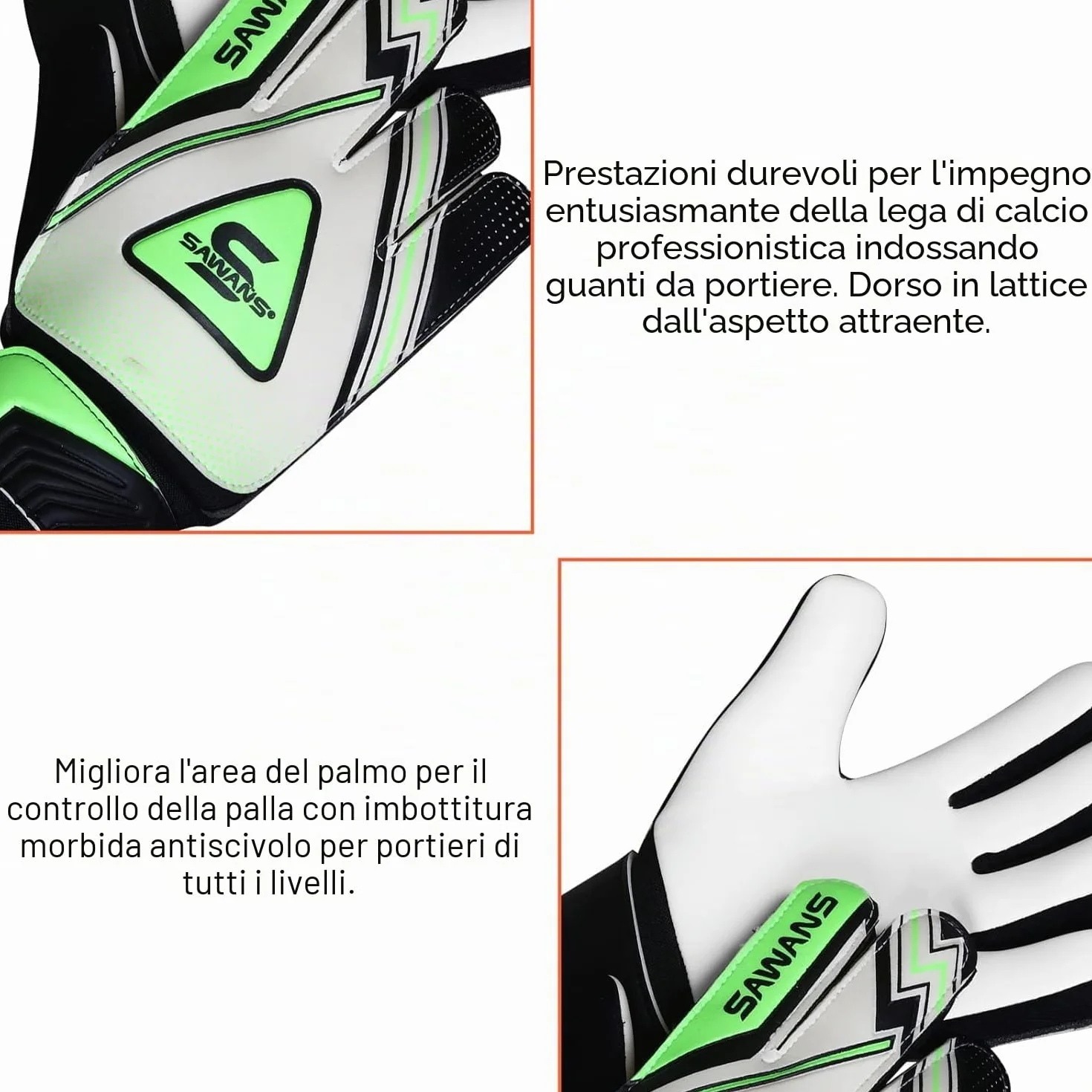 SAWANS Guanti da portiere da calcio Ragazzi Bambini Giovani adulti Protezione