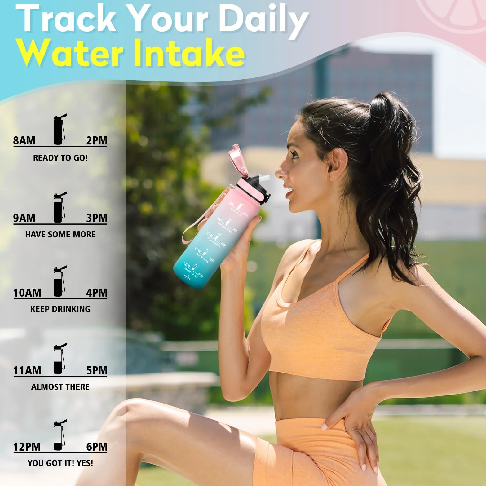 Borraccia con Cannuccia 1 Litro BPA Free Motivazionale Bocca Larga Antigoccia Bottiglia Acqua Palestra