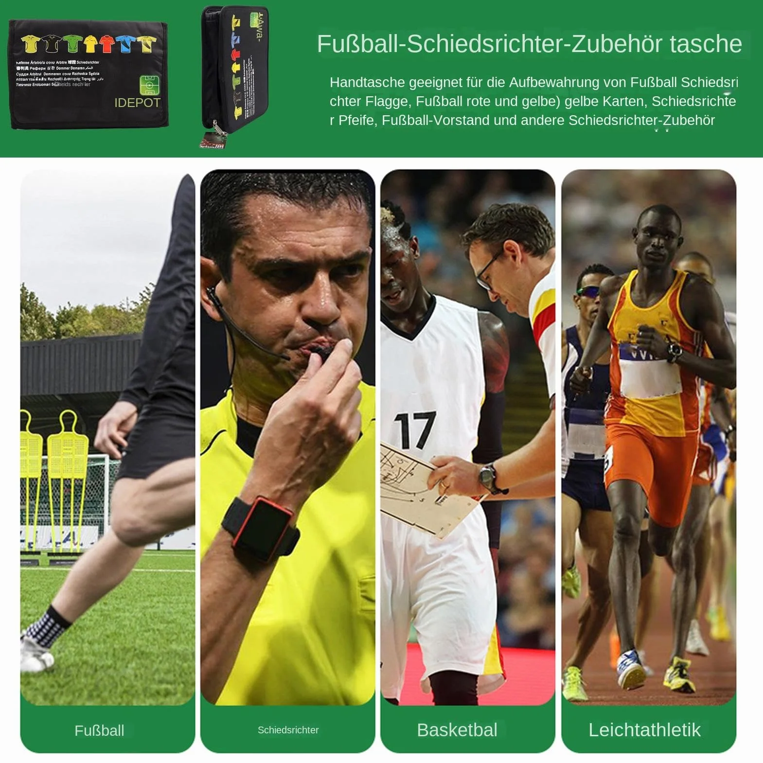 Borsa per arbitri da calcio - Organizzatore ufficiale per attrezzature da calcio, porta pipa e carte, borsa portatile